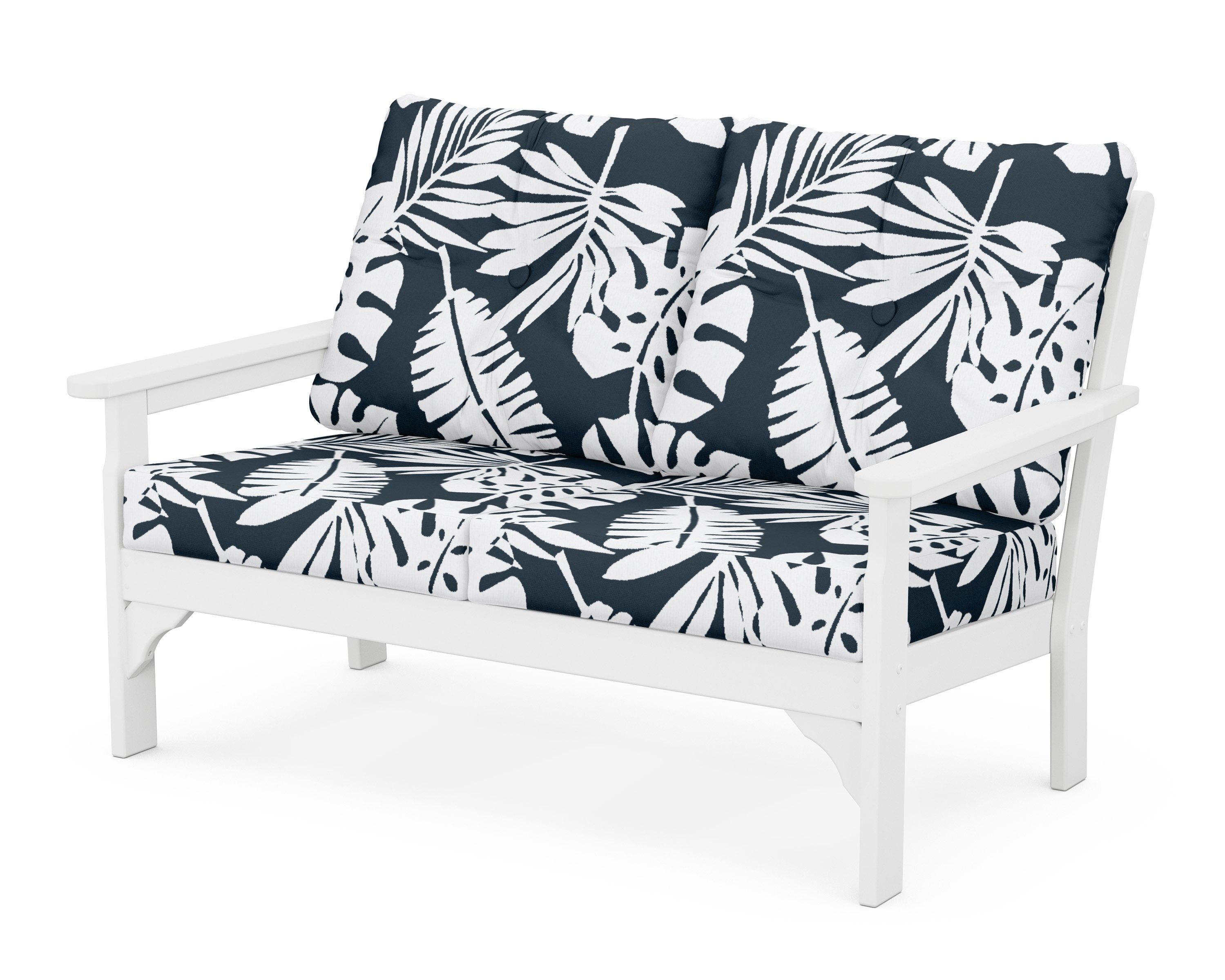 POLYWOOD® Vineyard Deep Seating Loveseat in White / Leaf Marine Indigo