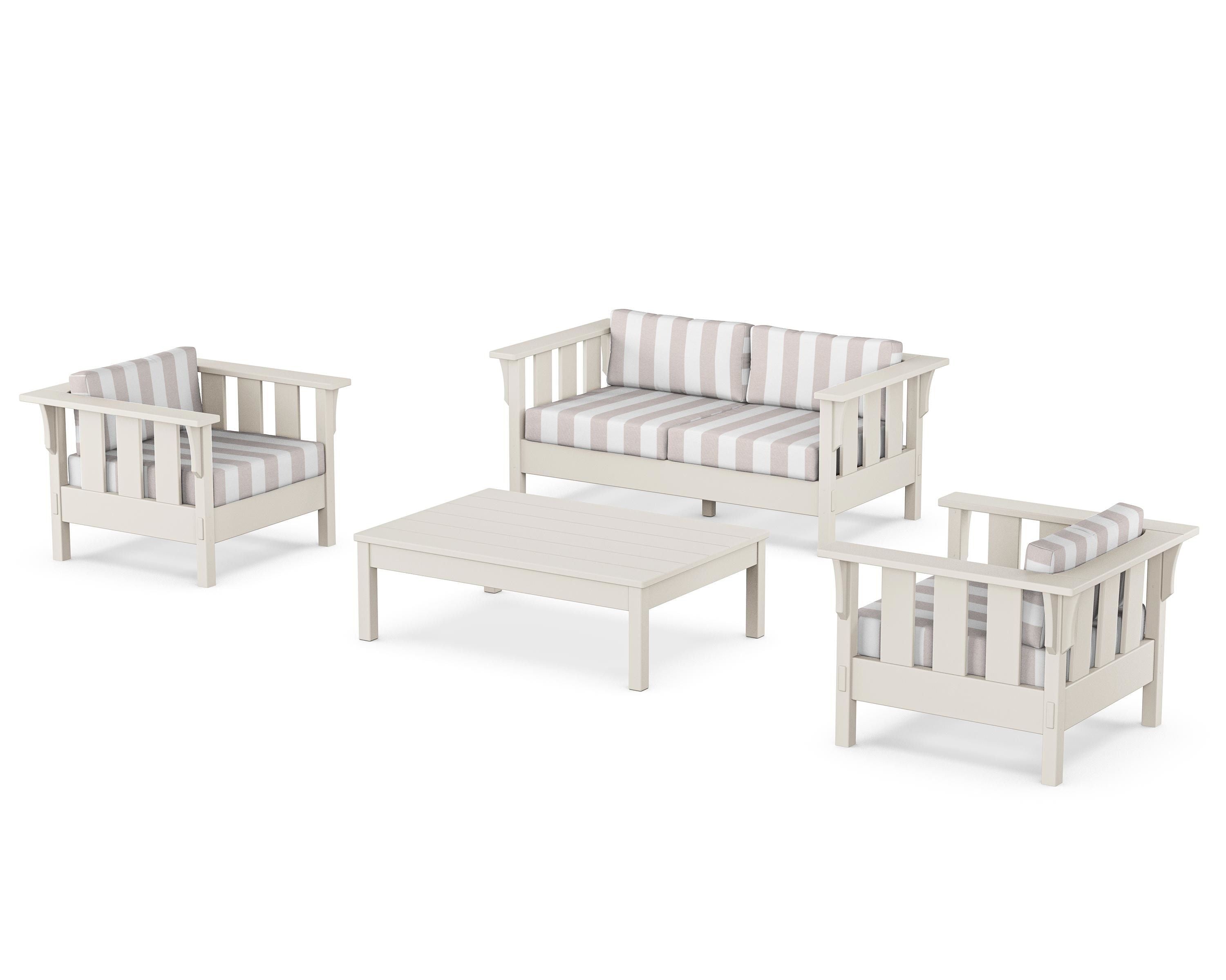 Martha Stewart by POLYWOOD® Acadia 4-Piece Deep Seating Set with Loveseat in Sand / Cabana Stripe Dune Burlap