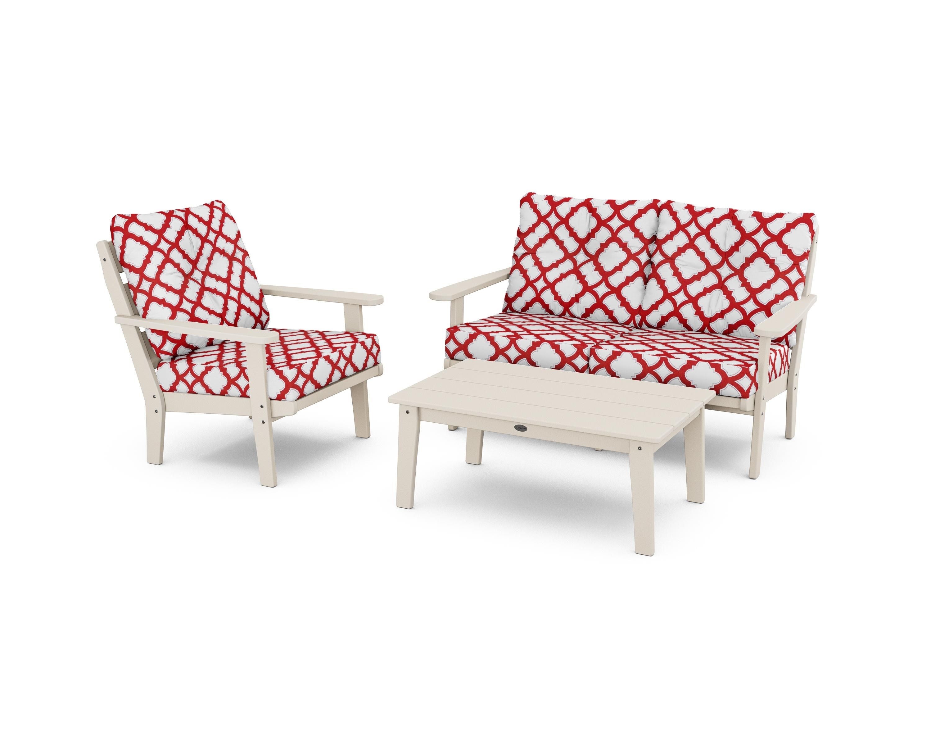 POLYWOOD® Lakeside 3-Piece Deep Seating Set in Sand / Trellis Crimson
