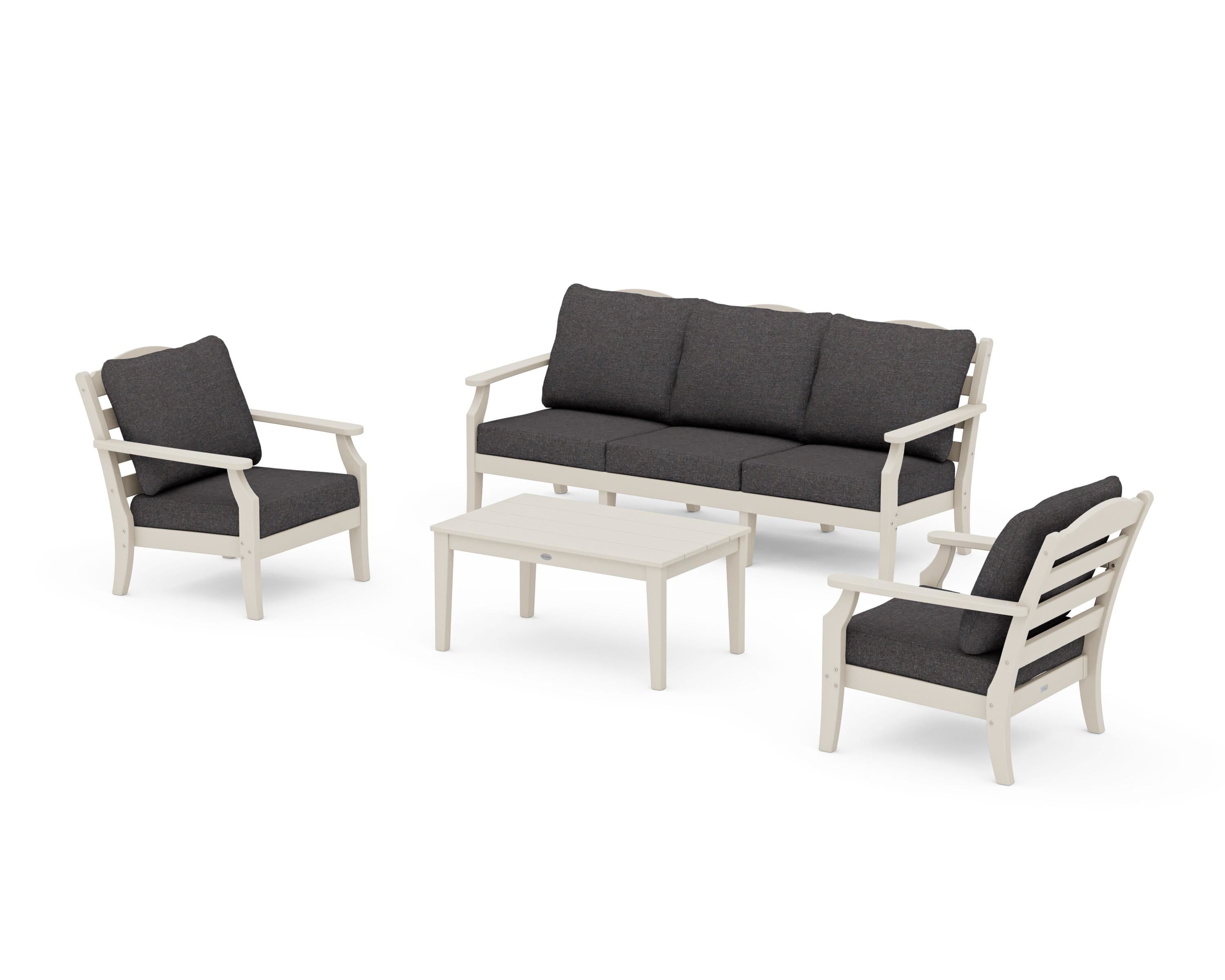 Draper James™ by POLYWOOD® Savannah 4-Piece Deep Seating Set with Sofa in Sand / Ash Charcoal