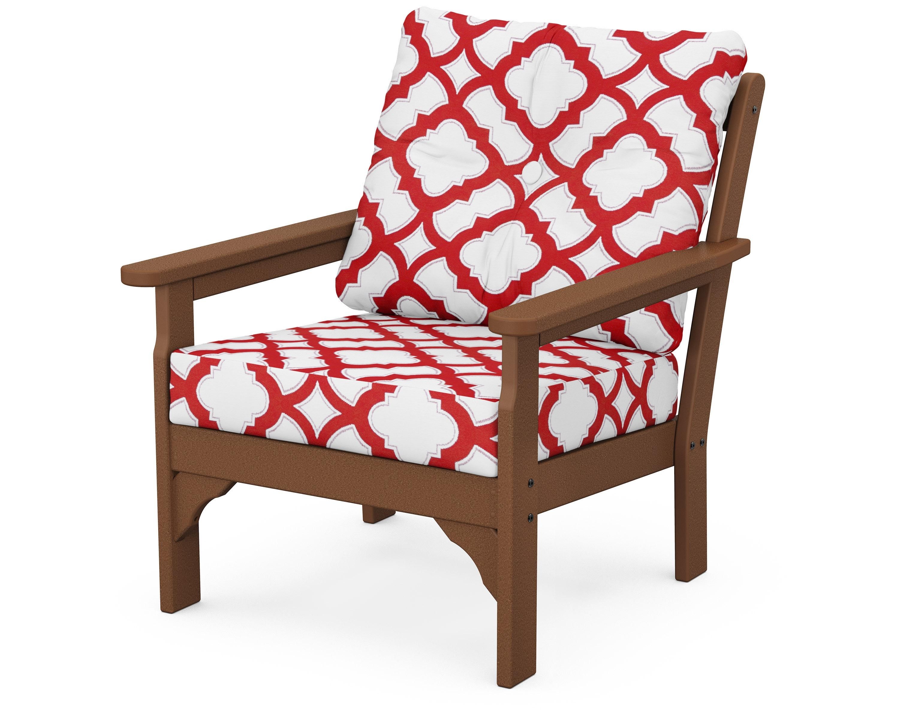 POLYWOOD® Vineyard Deep Seating Chair in Teak / Trellis Crimson