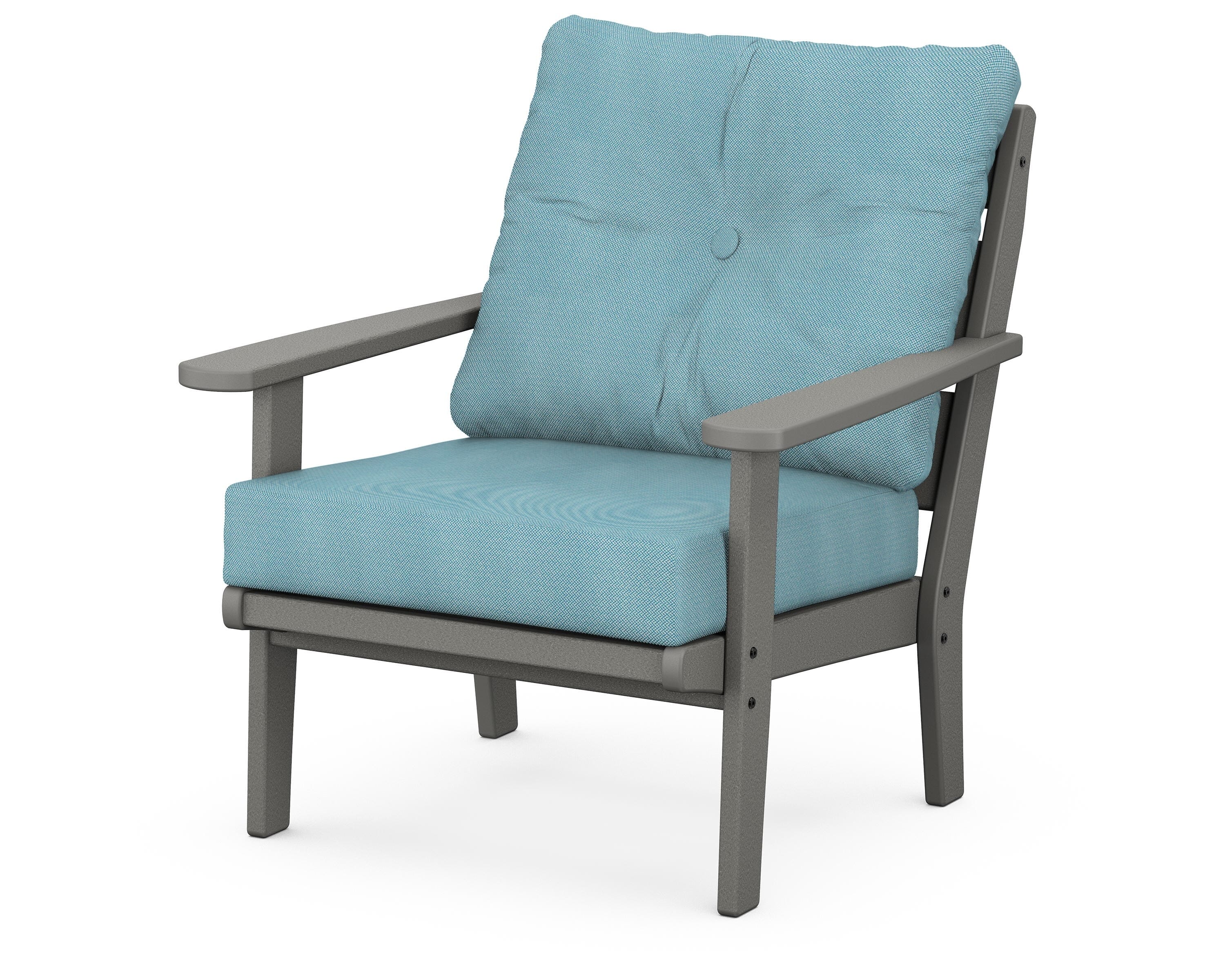 POLYWOOD® Lakeside Deep Seating Chair in Slate Grey / Lattice Sky Blue