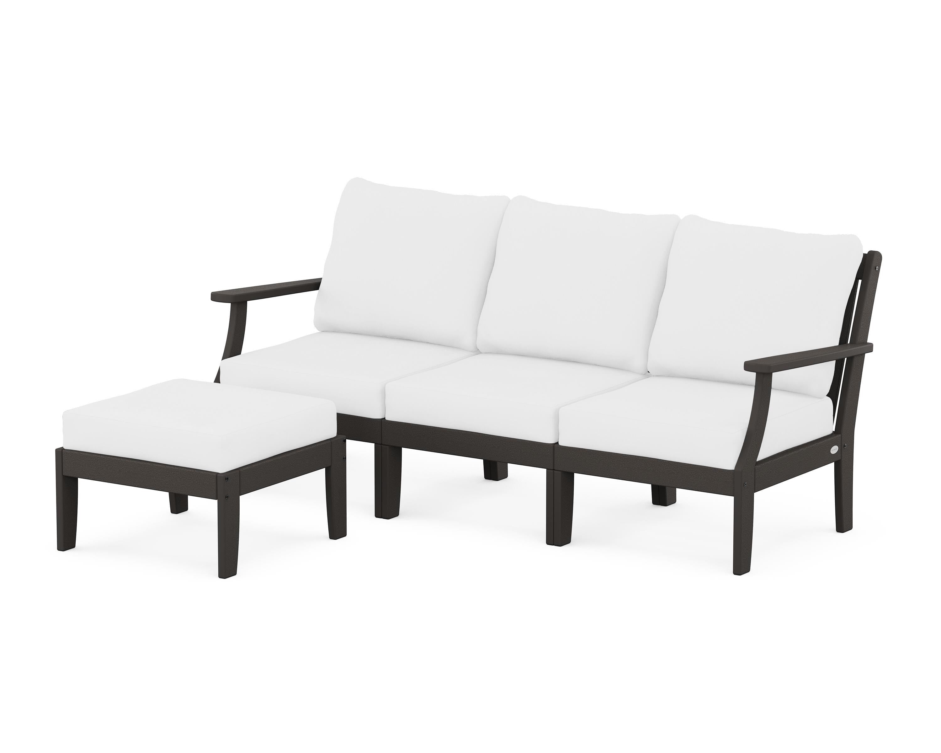 POLYWOOD® Braxton Modular 4-Piece Deep Seating Set with Ottoman in Vintage Coffee / Natural