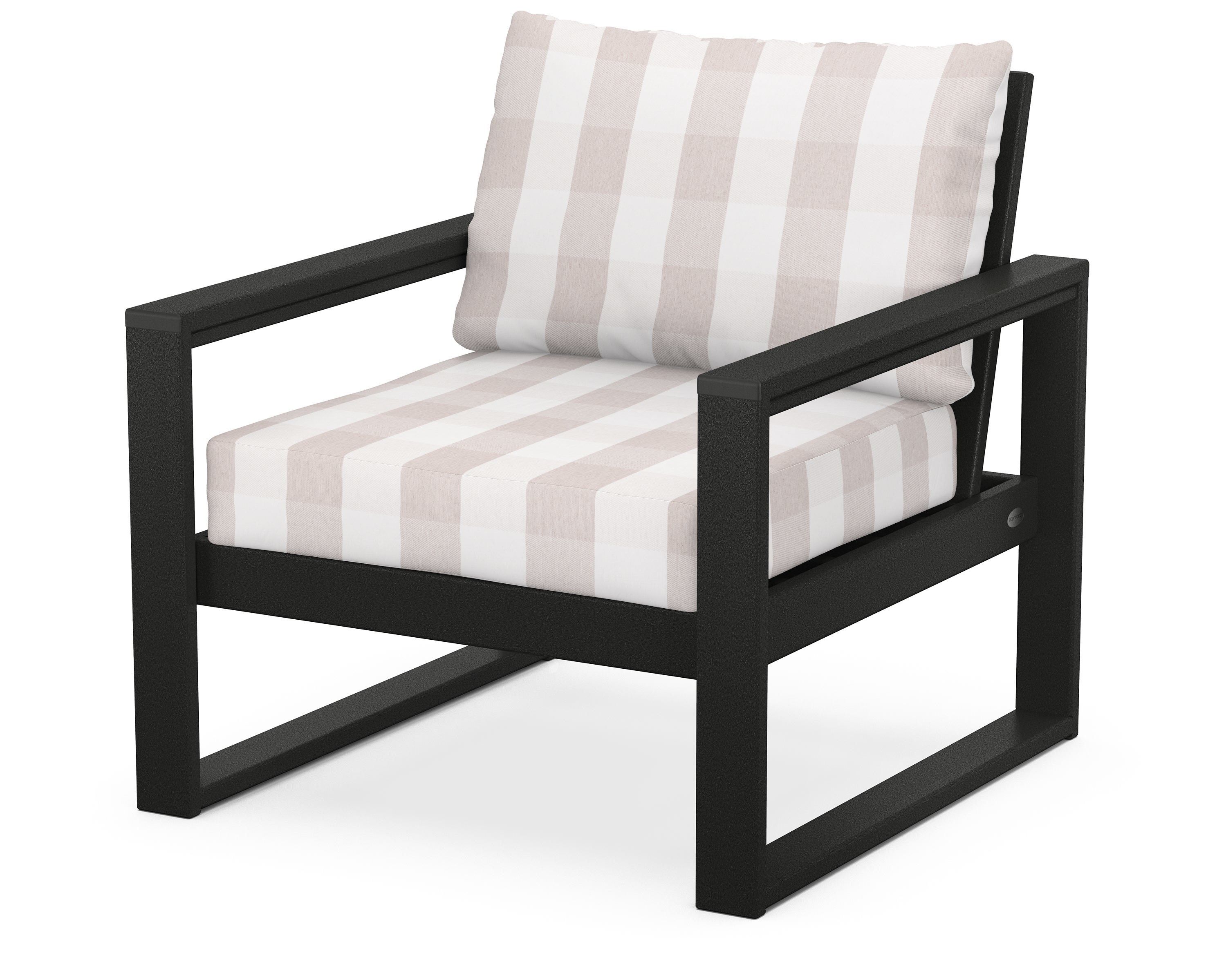POLYWOOD® EDGE Club Chair in Black / Buffalo Plaid Dune Burlap