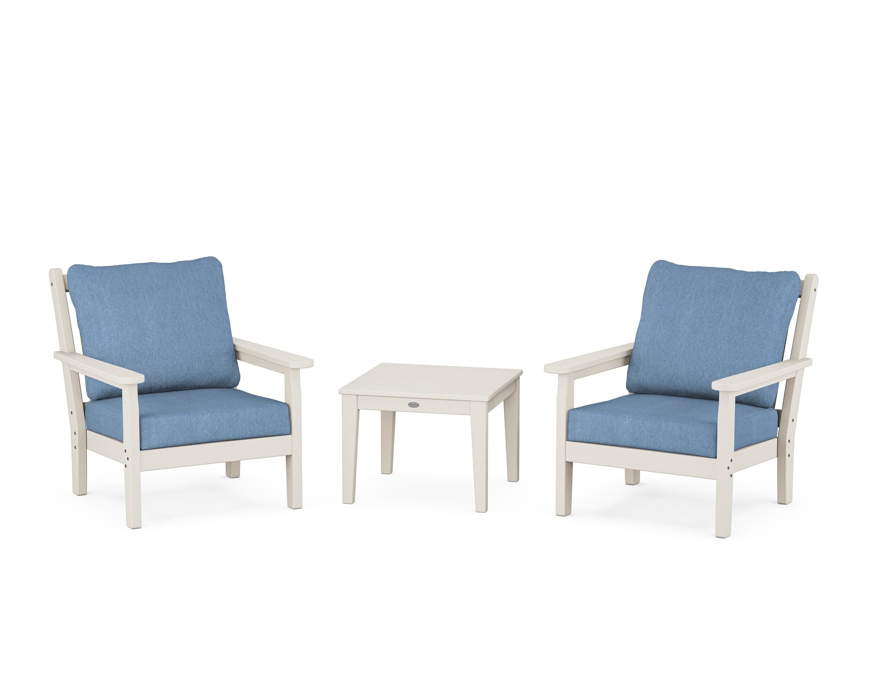 POLYWOOD® Chippendale 3-Piece Deep Seating Set in Sand / Sky Blue
