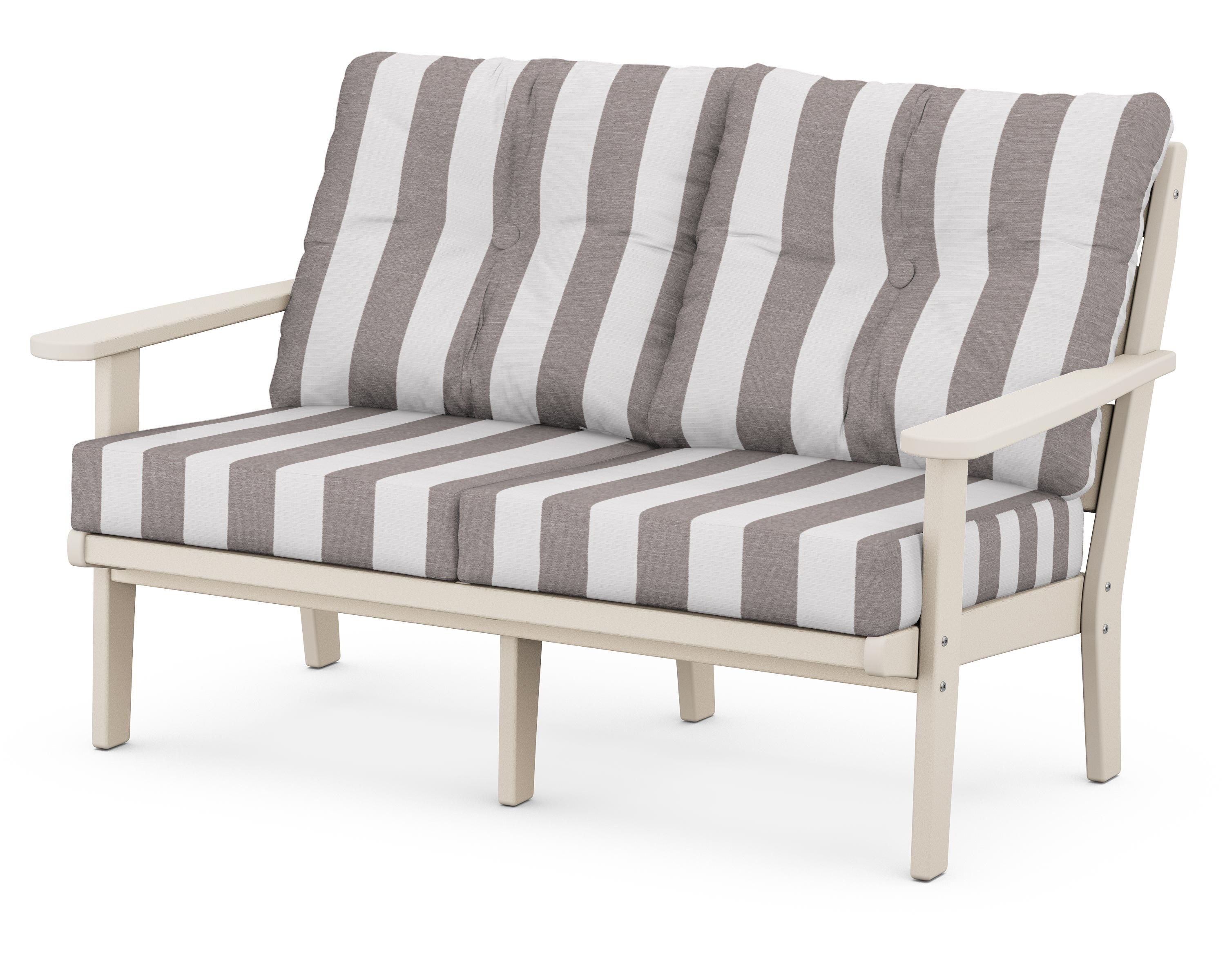 POLYWOOD® Lakeside Deep Seating Loveseat in Sand / Cabana Stripe Grey Mist