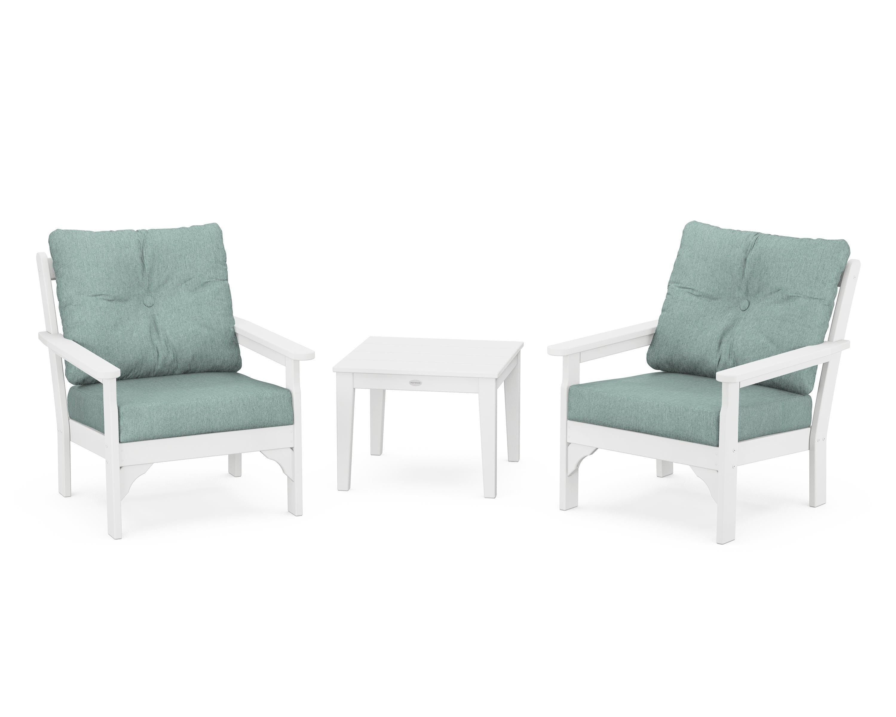 POLYWOOD® Vineyard 3-Piece Deep Seating Set in White / Glacier Spa