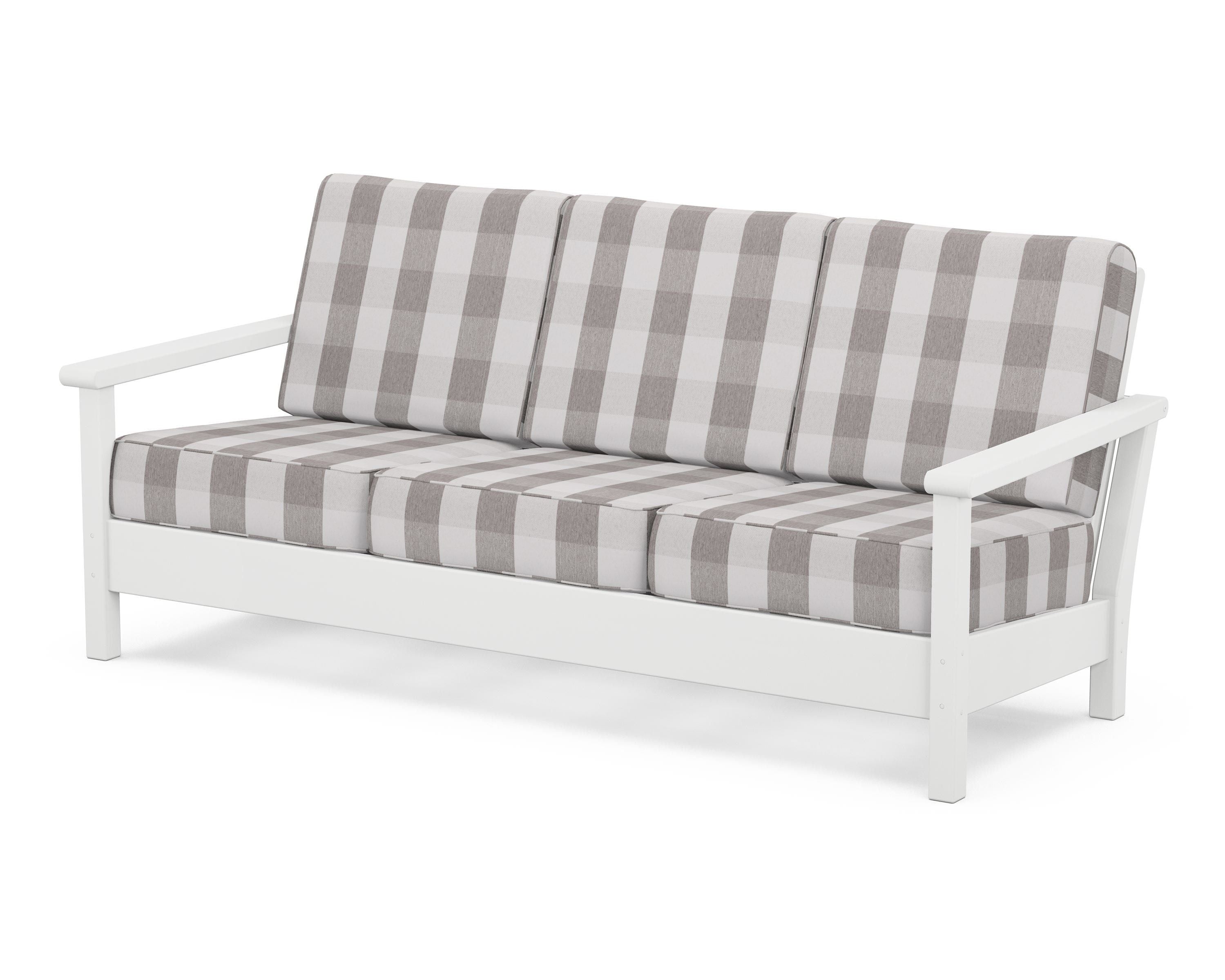 POLYWOOD® Harbour Deep Seating Sofa in White / Buffalo Plaid Grey Mist
