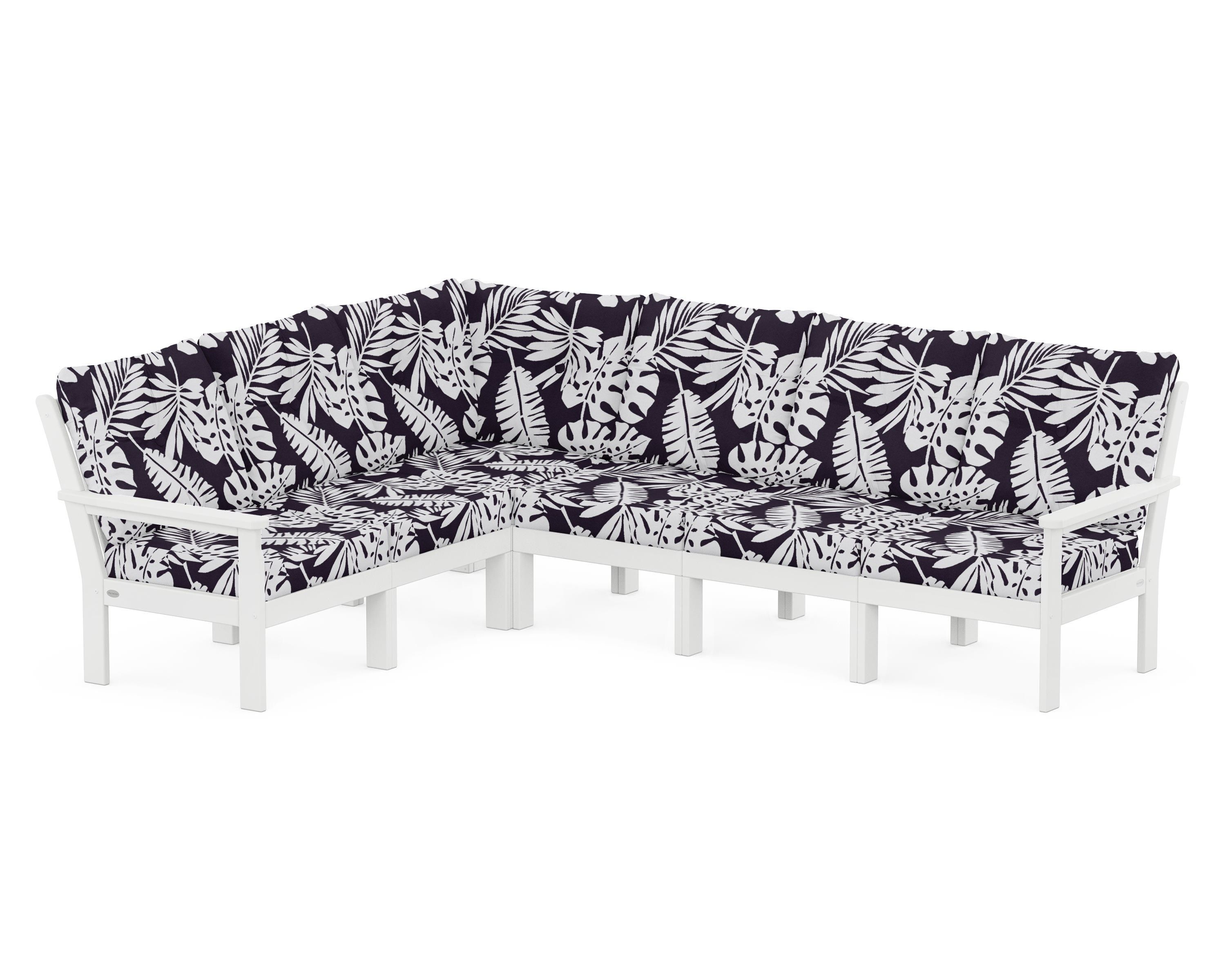 POLYWOOD® Vineyard 6-Piece Sectional in White / Leaf Navy