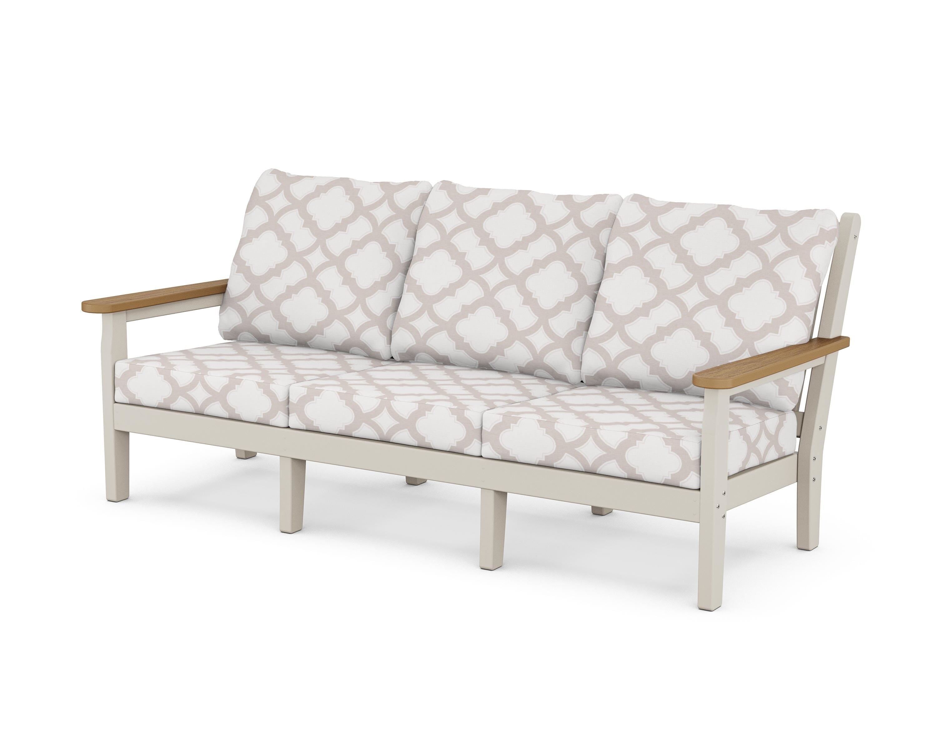 POLYWOOD® Chippendale Deep Seating Sofa in Sand / Natural / Trellis Dune Burlap