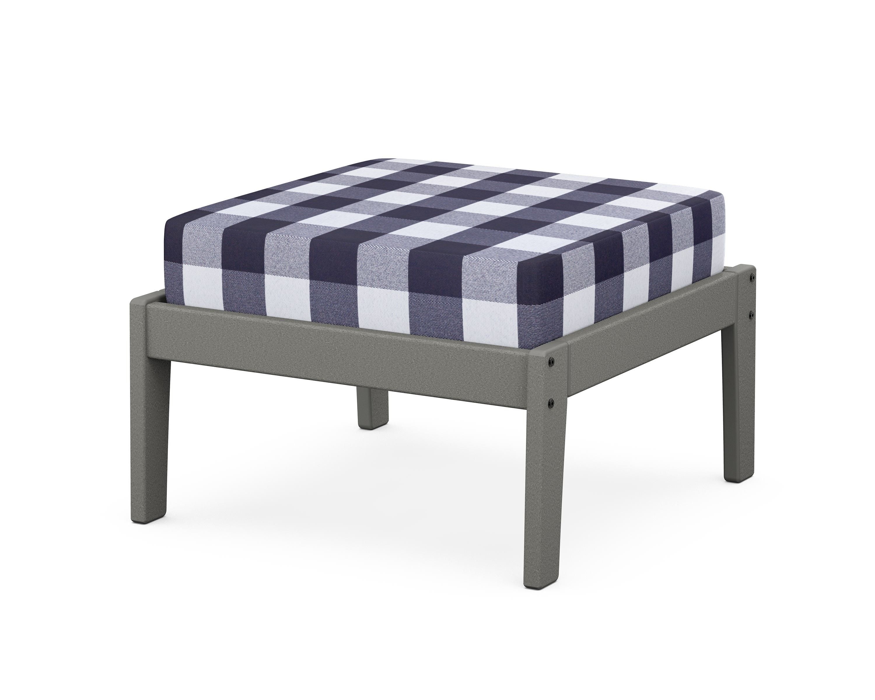 Unbranded Deep Seating Ottoman in Slate Grey / Buffalo Plaid Navy
