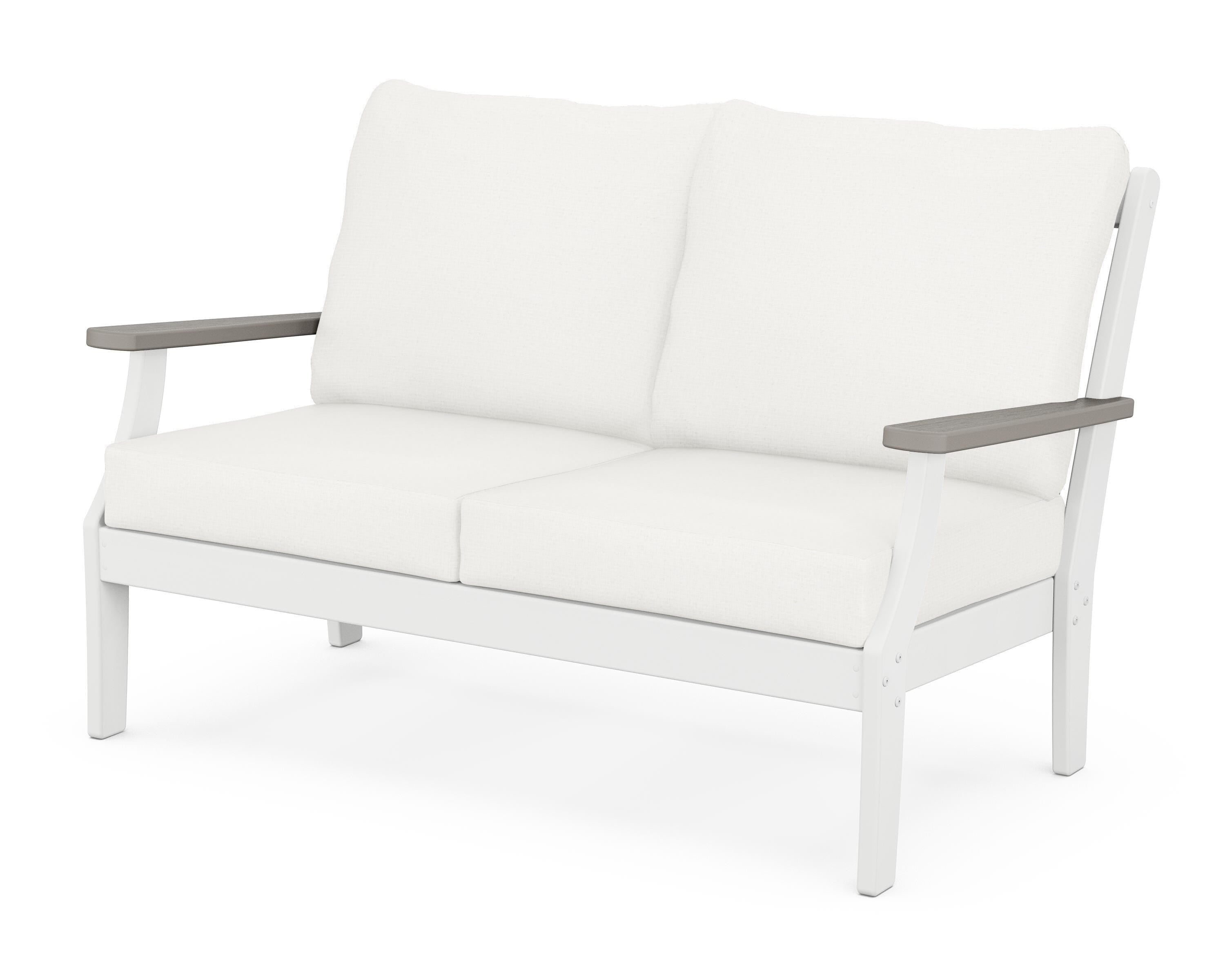 POLYWOOD® Braxton Deep Seating Loveseat in White / Driftwood / Natural Linen