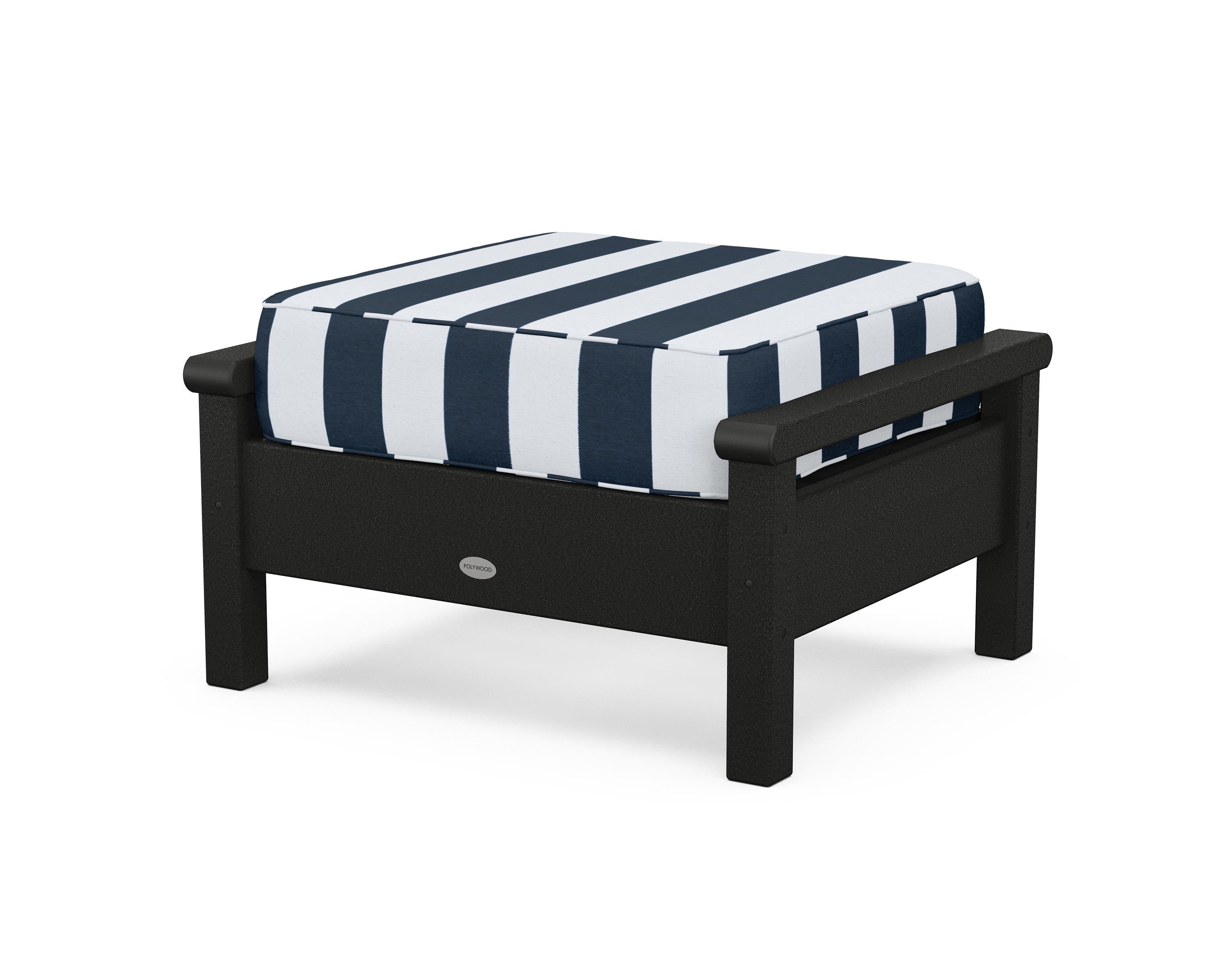 POLYWOOD® Harbour Deep Seating Ottoman in Black / Cabana Stripe Marine Indigo