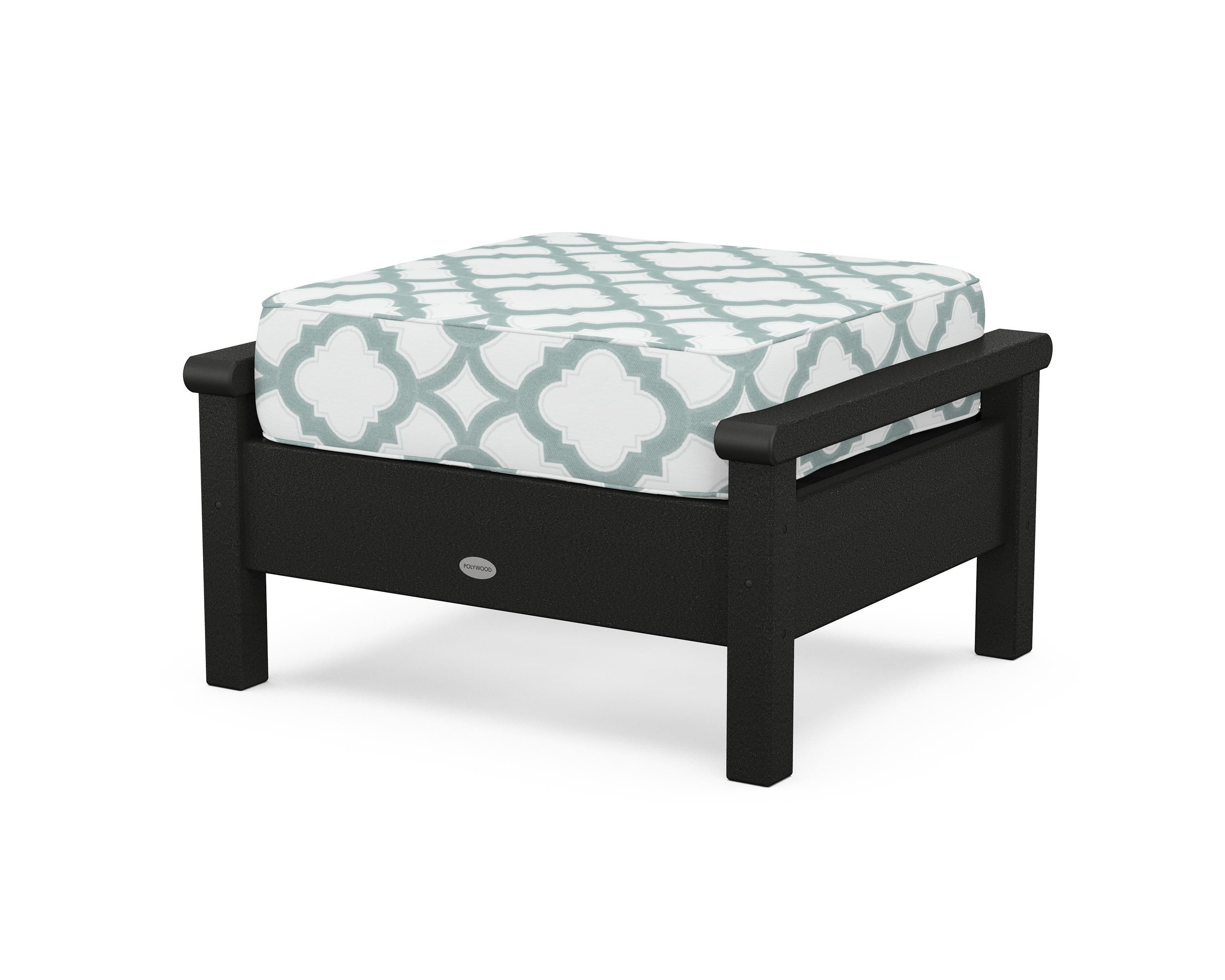 POLYWOOD® Harbour Deep Seating Ottoman in Black / Trellis Glacier Spa