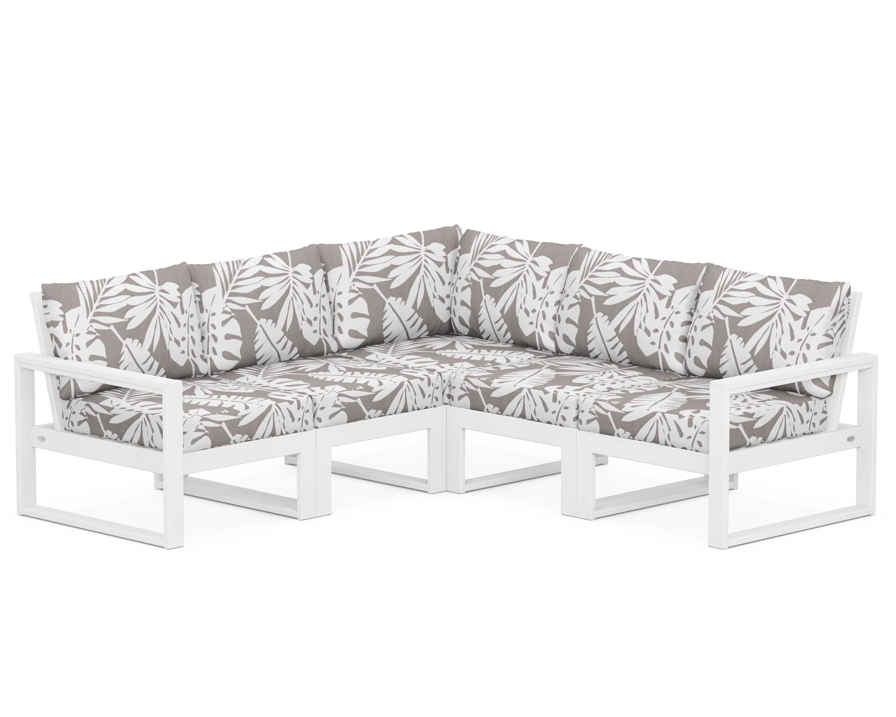 POLYWOOD® EDGE 5-Piece Modular Deep Seating Set in White / Leaf Grey Mist
