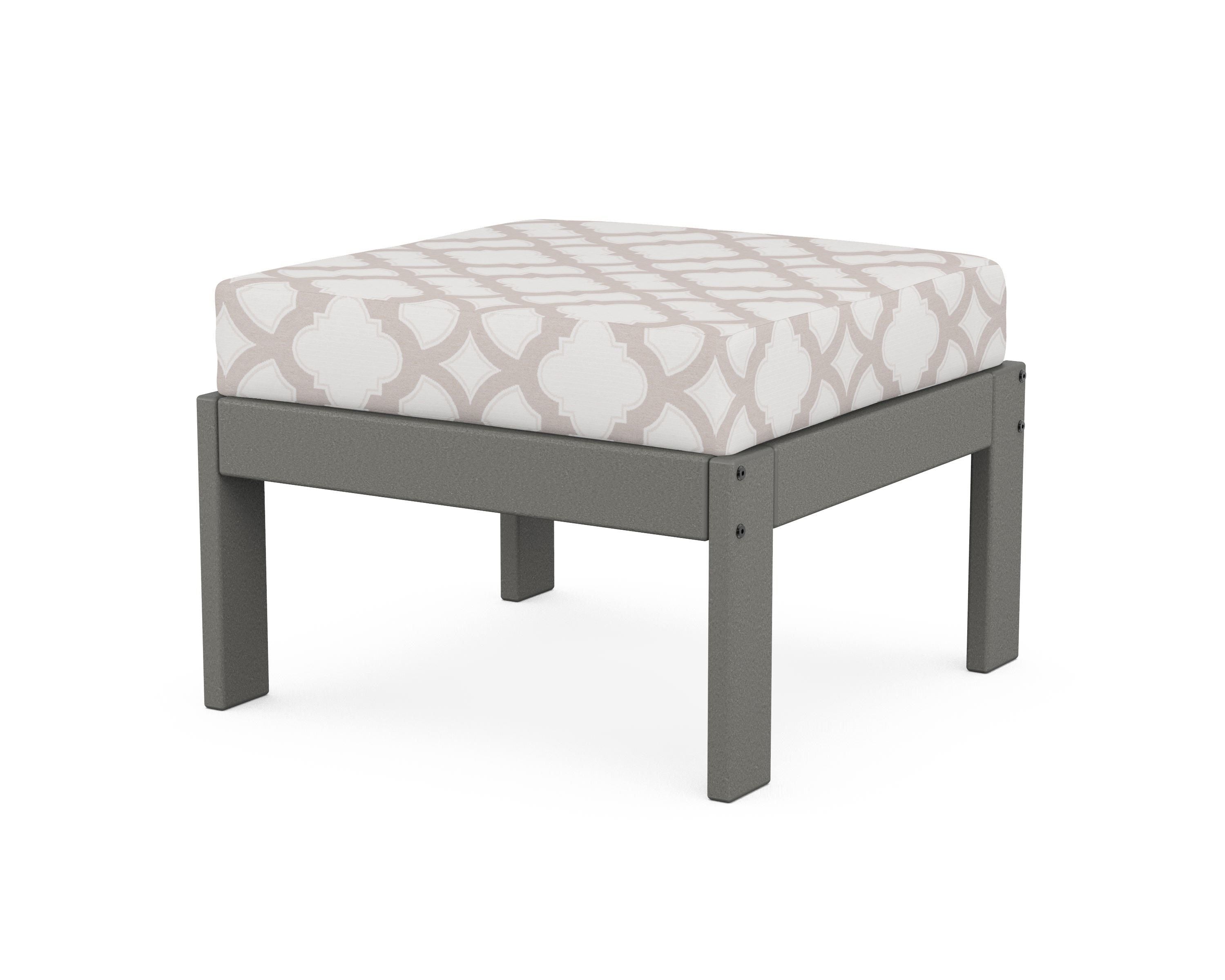 POLYWOOD® Vineyard Modular Ottoman in Slate Grey / Trellis Dune Burlap
