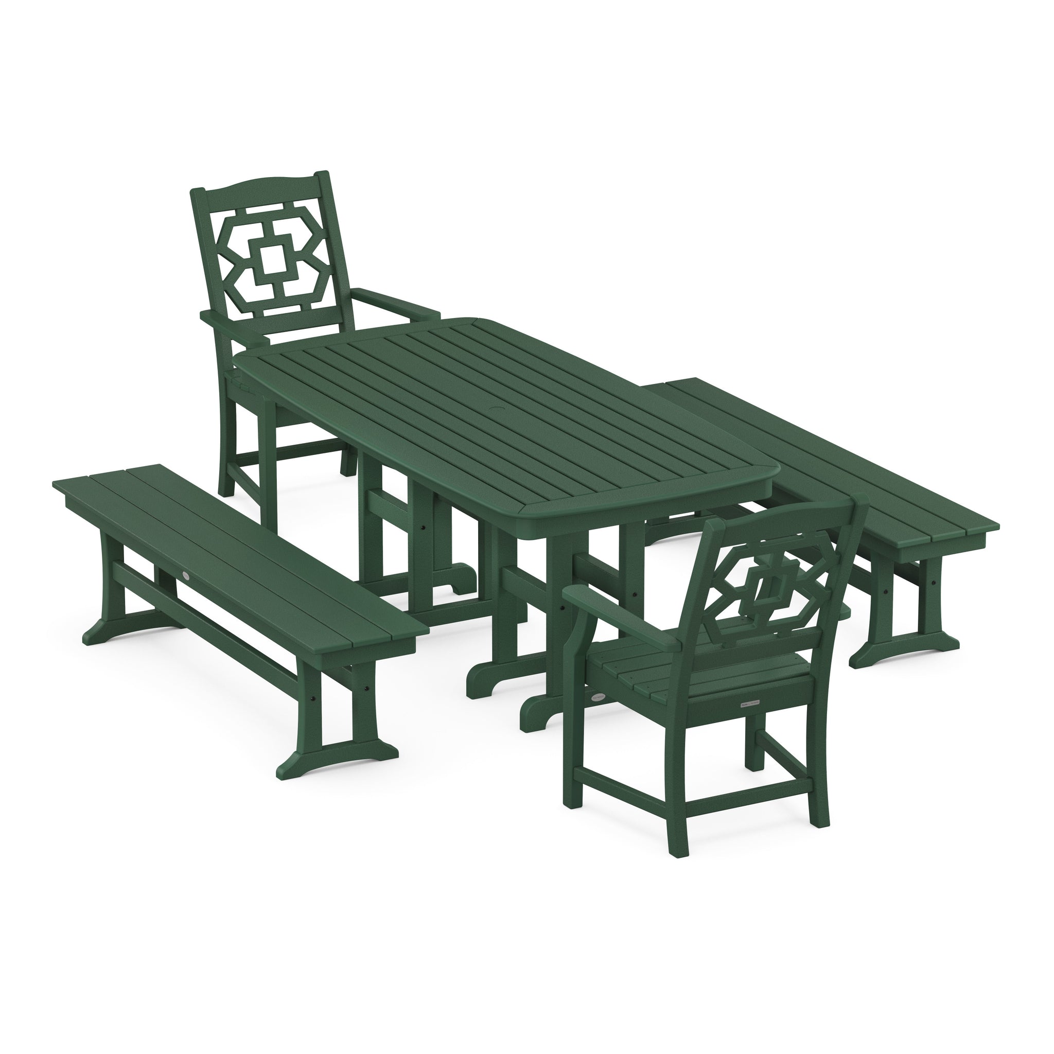 Chinoiserie 5-Piece Dining Set with Benches