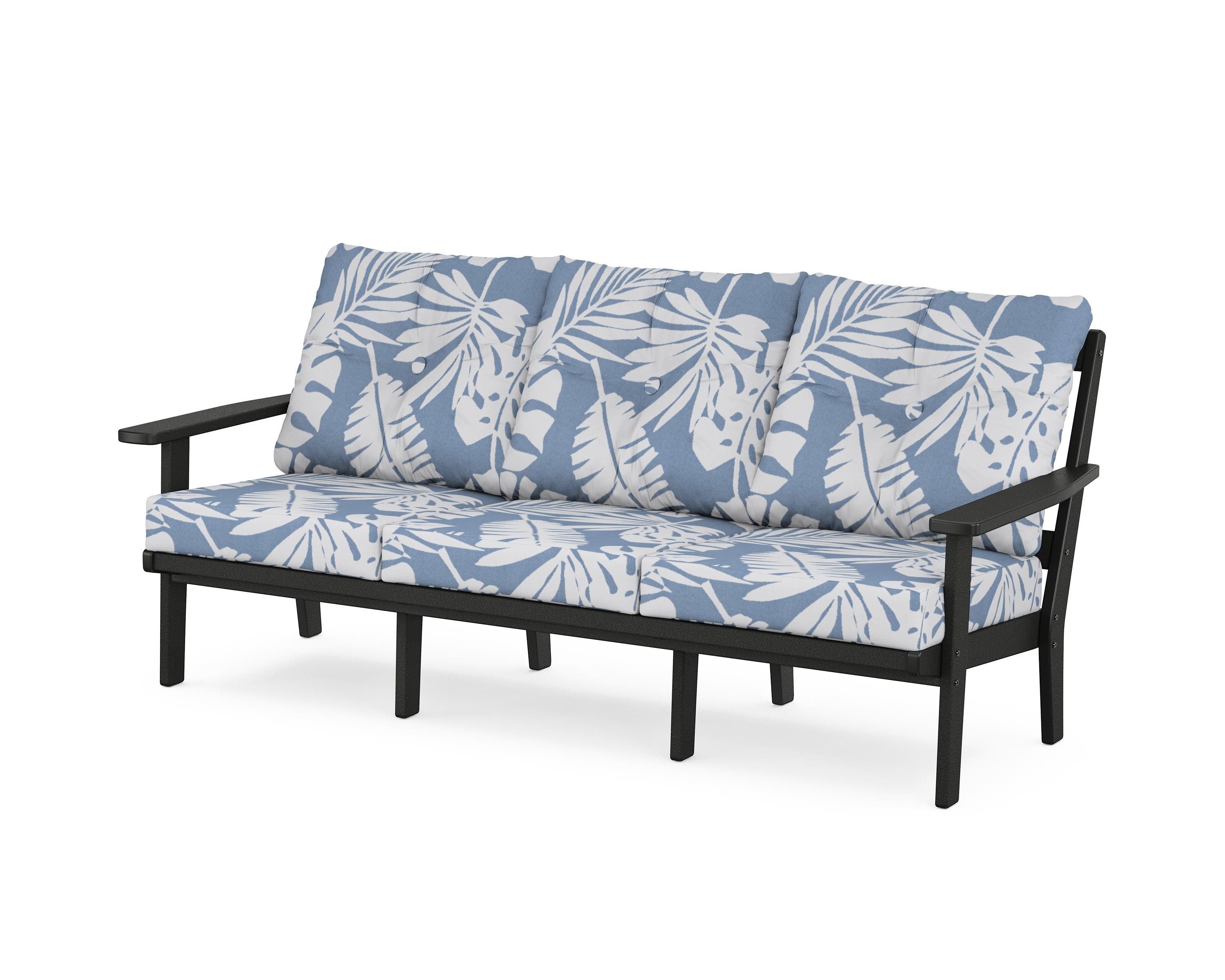 POLYWOOD® Prairie Deep Seating Sofa in Black / Leaf Sky Blue