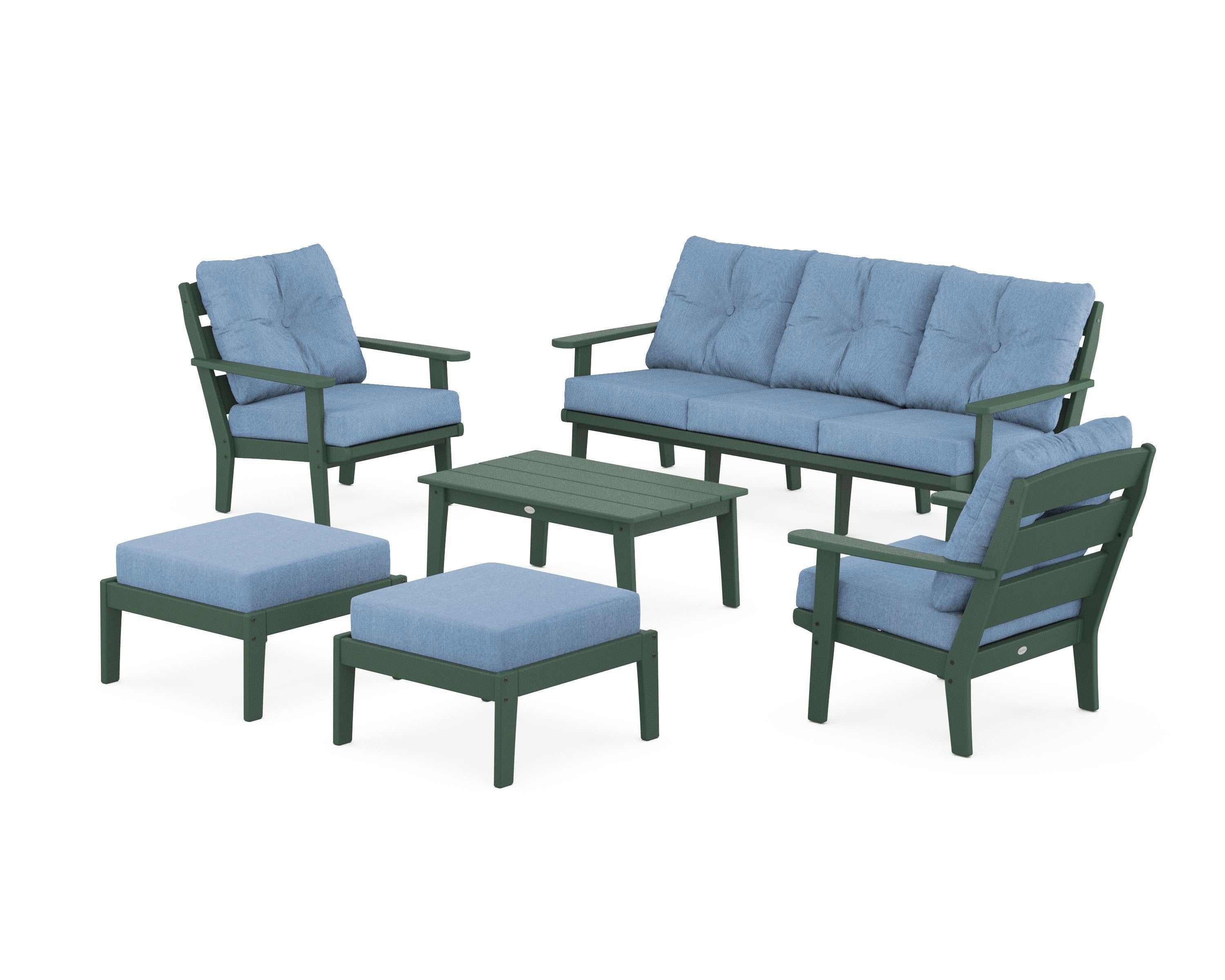 POLYWOOD® Lakeside 6-Piece Lounge Sofa Set in Green / Sky Blue