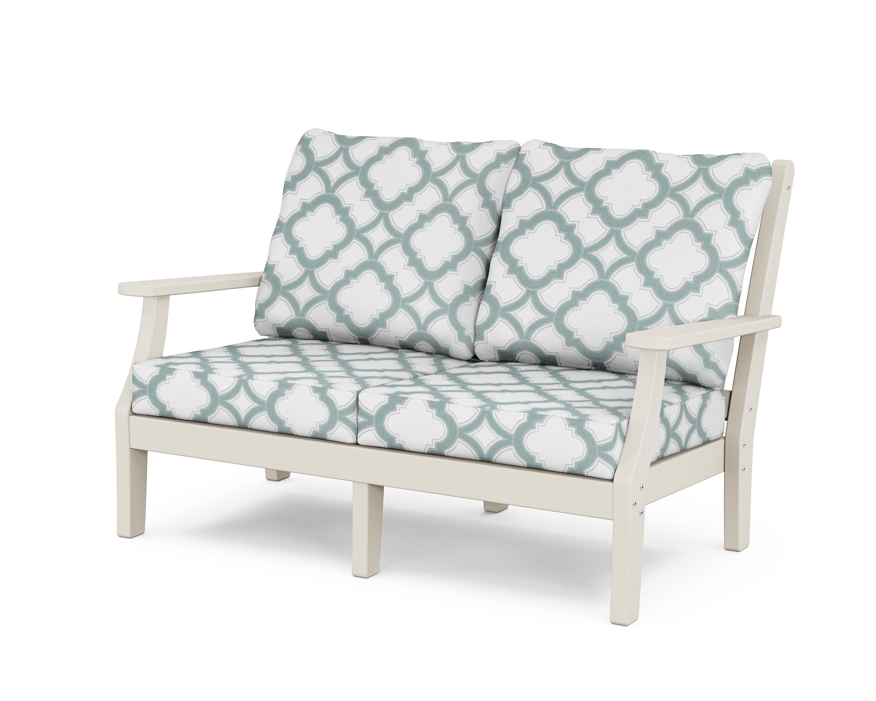 Country Living Wovendale Deep Seating Loveseat in Sand / Trellis Glacier Spa