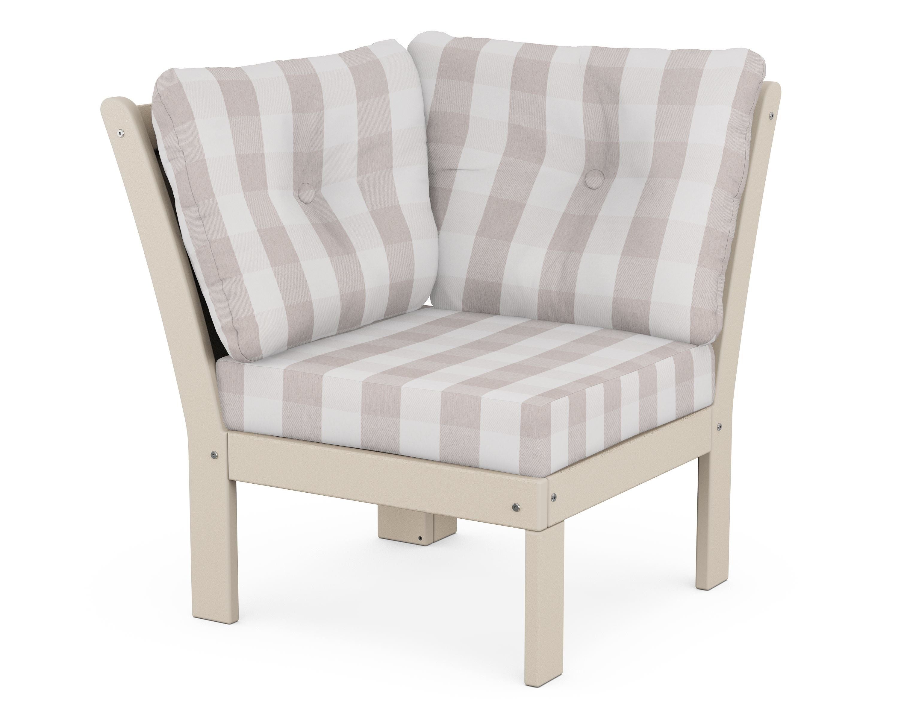 POLYWOOD® Vineyard Modular Corner Chair in Sand / Buffalo Plaid Dune Burlap