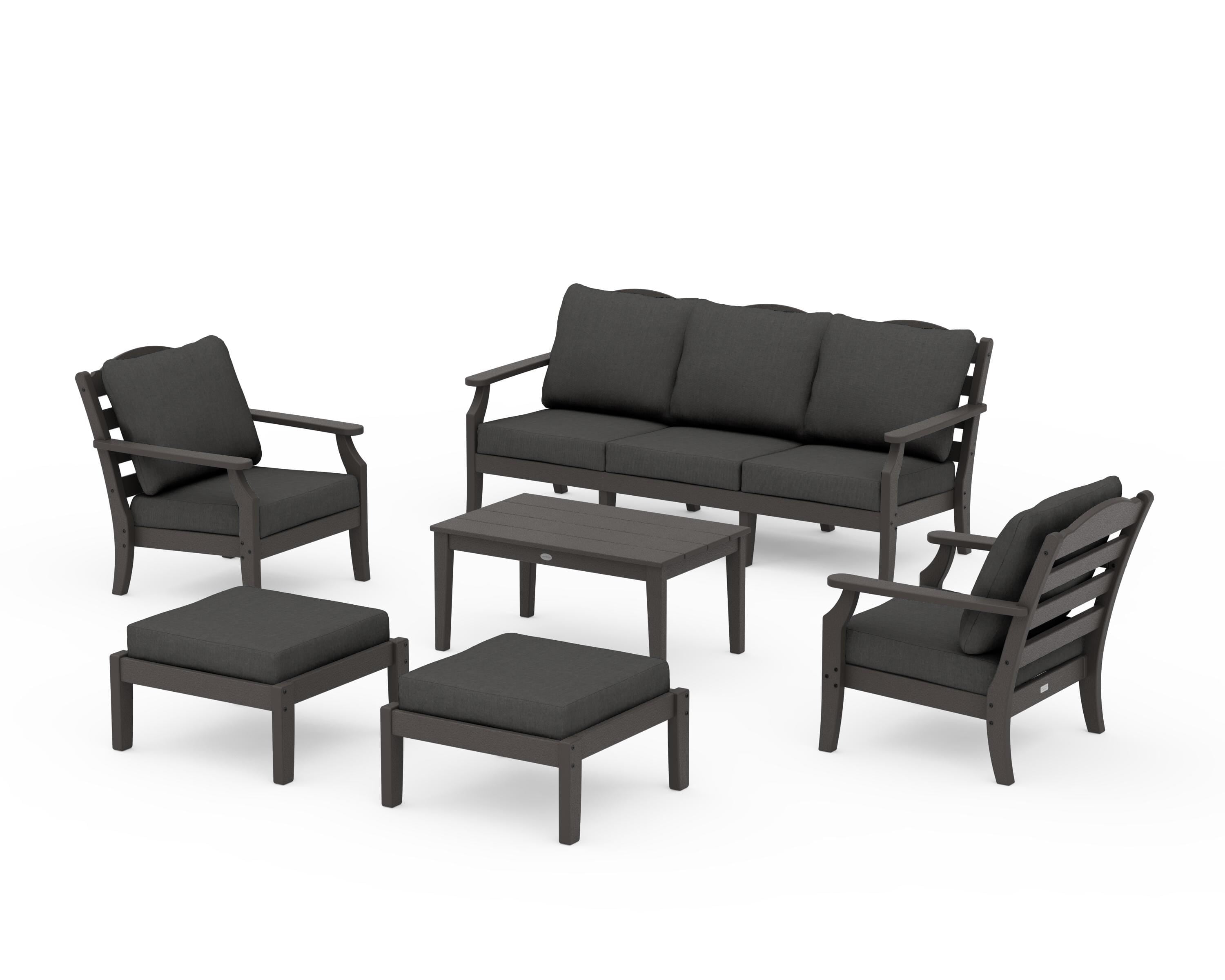 Draper James™ by POLYWOOD® Savannah 6-Piece Lounge Sofa Set in Vintage Coffee / Spectrum Carbon