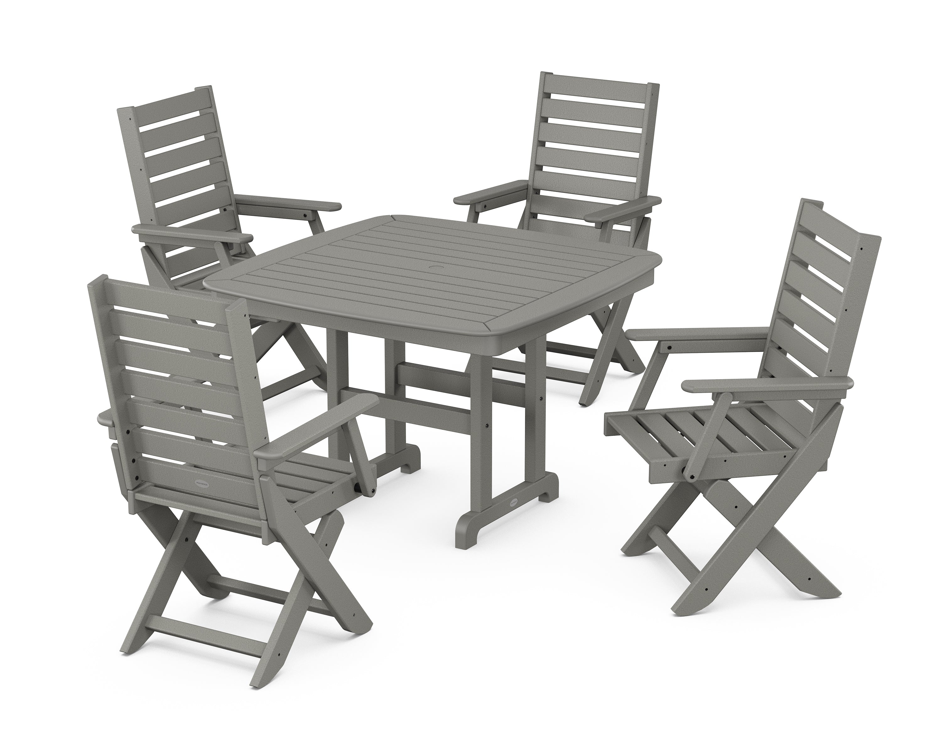 POLYWOOD® Captain Folding Chair 5-Piece Dining Set with Trestle Legs in Slate Grey