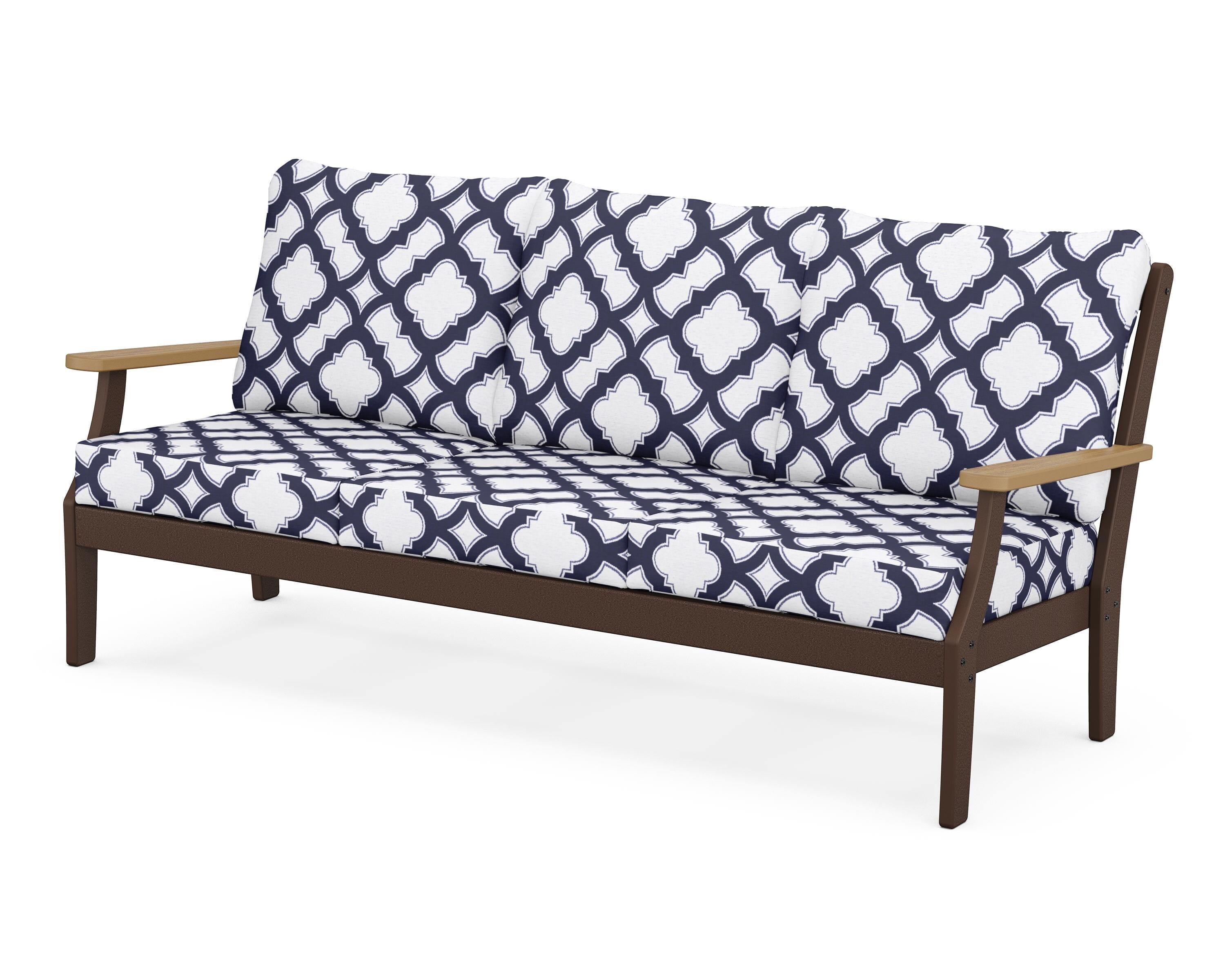 POLYWOOD® Braxton Deep Seating Sofa in Mahogany / Natural / Trellis Navy