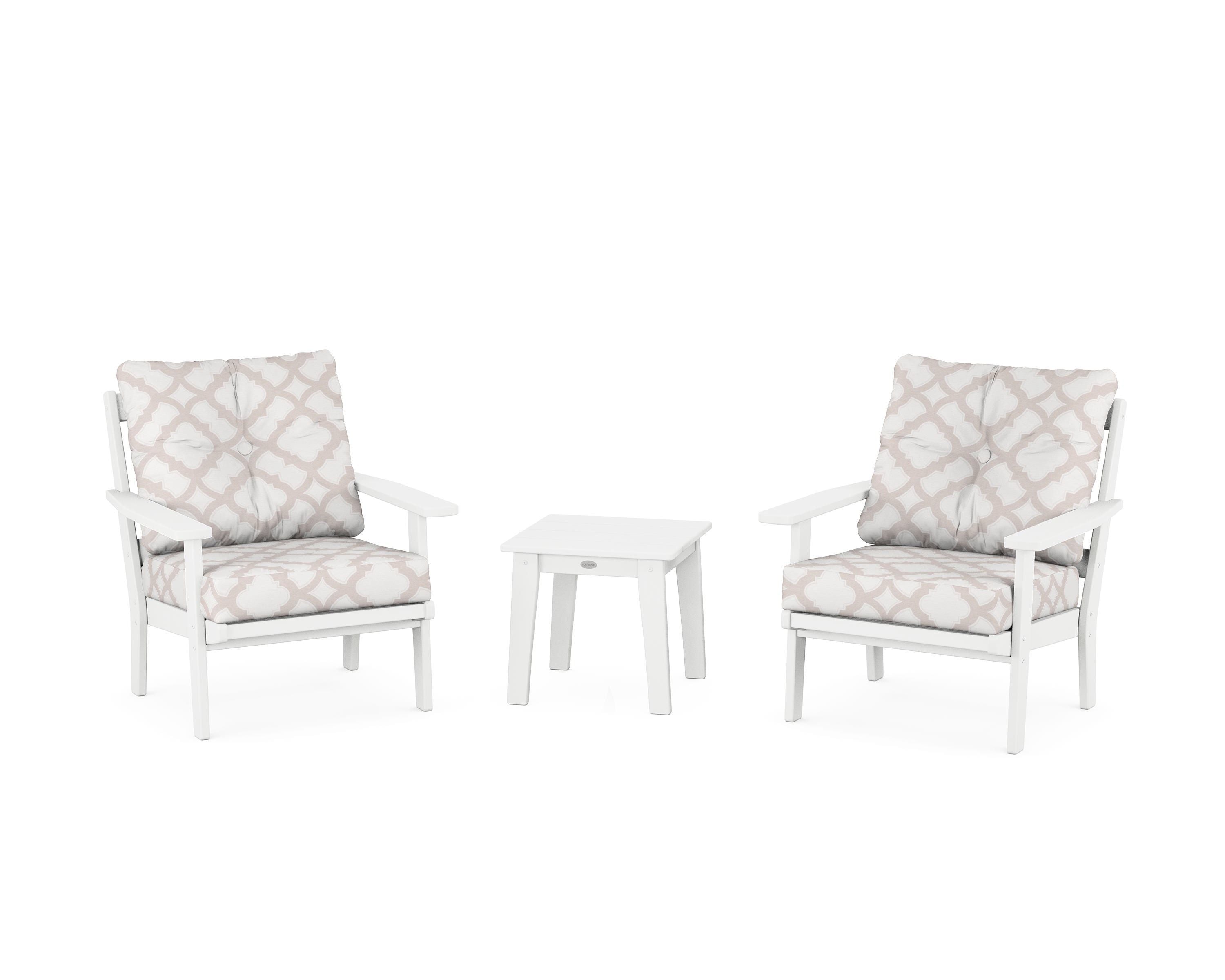 POLYWOOD® Oxford 3-Piece Deep Seating Set in White / Trellis Dune Burlap
