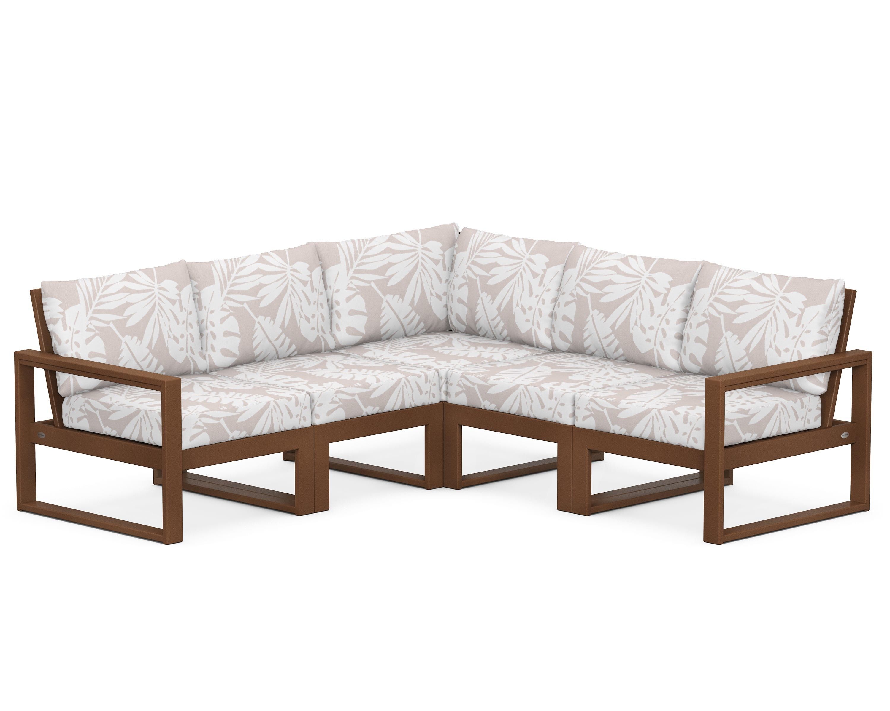 POLYWOOD® EDGE 5-Piece Modular Deep Seating Set in Teak / Leaf Dune Burlap
