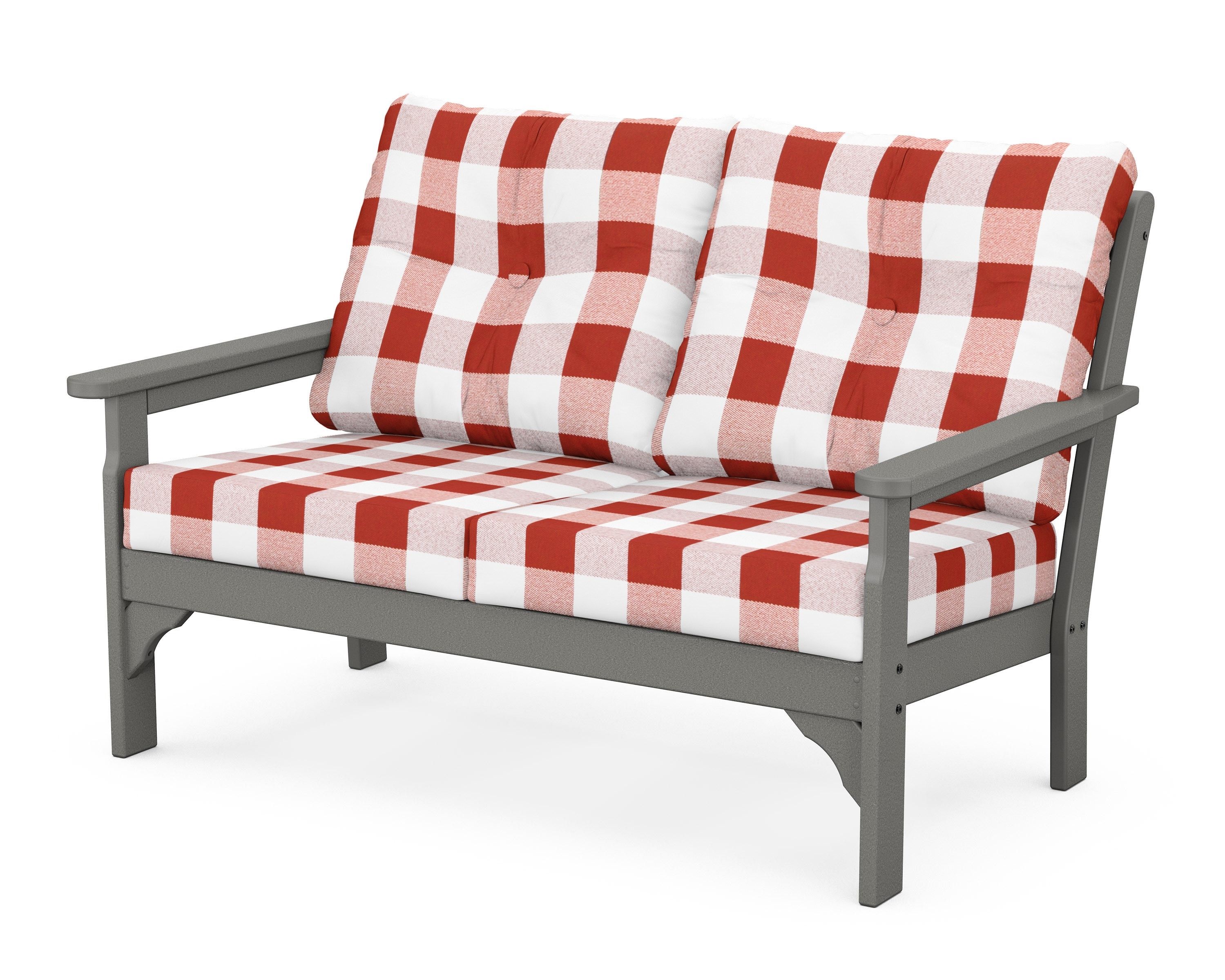 POLYWOOD® Vineyard Deep Seating Loveseat in Slate Grey / Buffalo Plaid Crimson