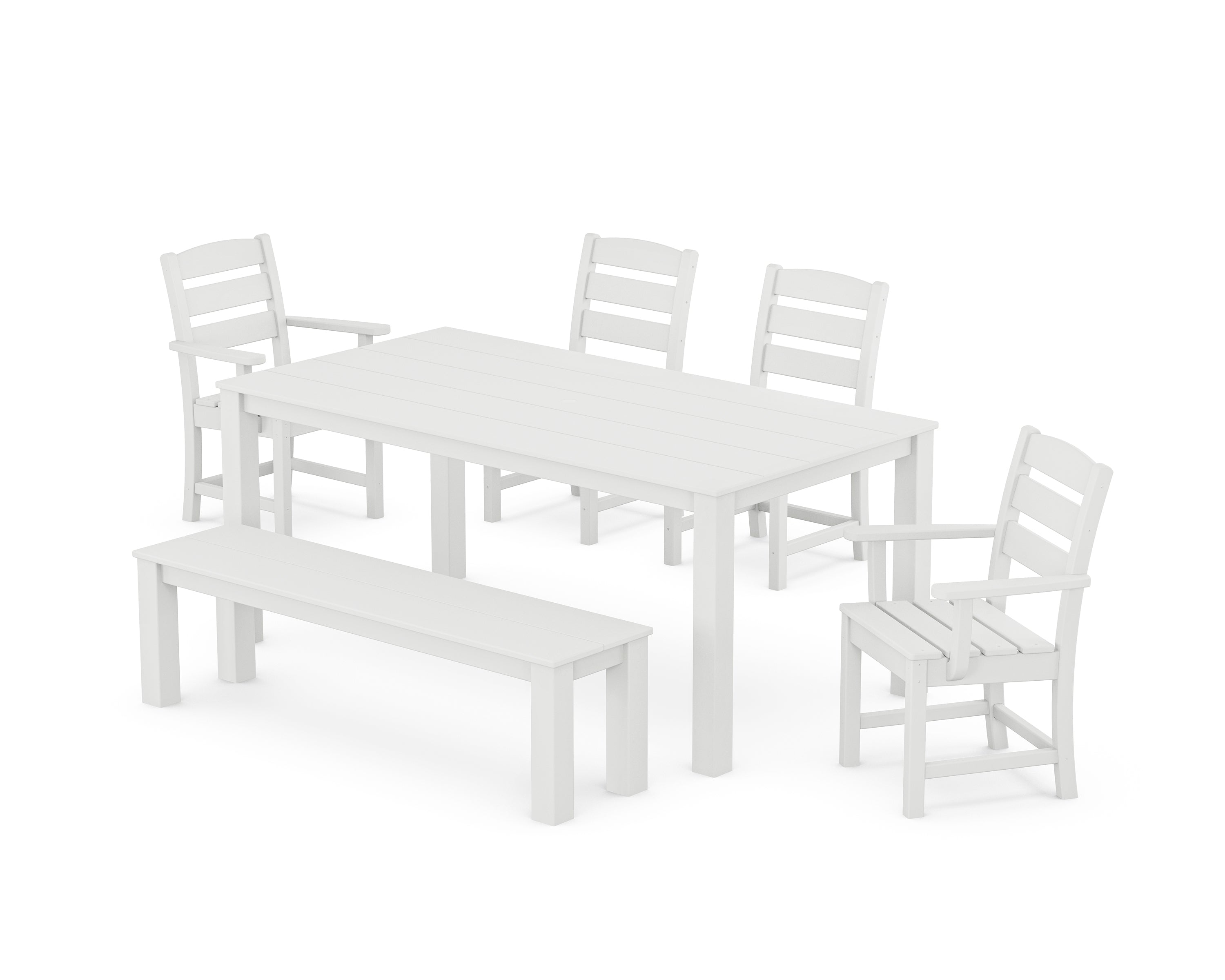 POLYWOOD® Lakeside 6-Piece Parsons Dining Set with Bench in White