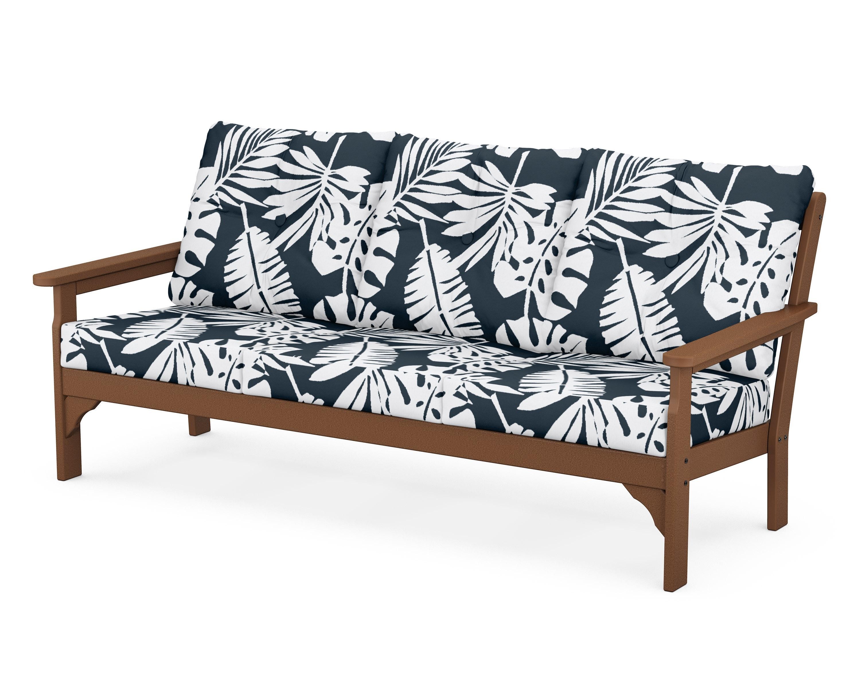 POLYWOOD® Vineyard Deep Seating Sofa in Teak / Leaf Marine Indigo