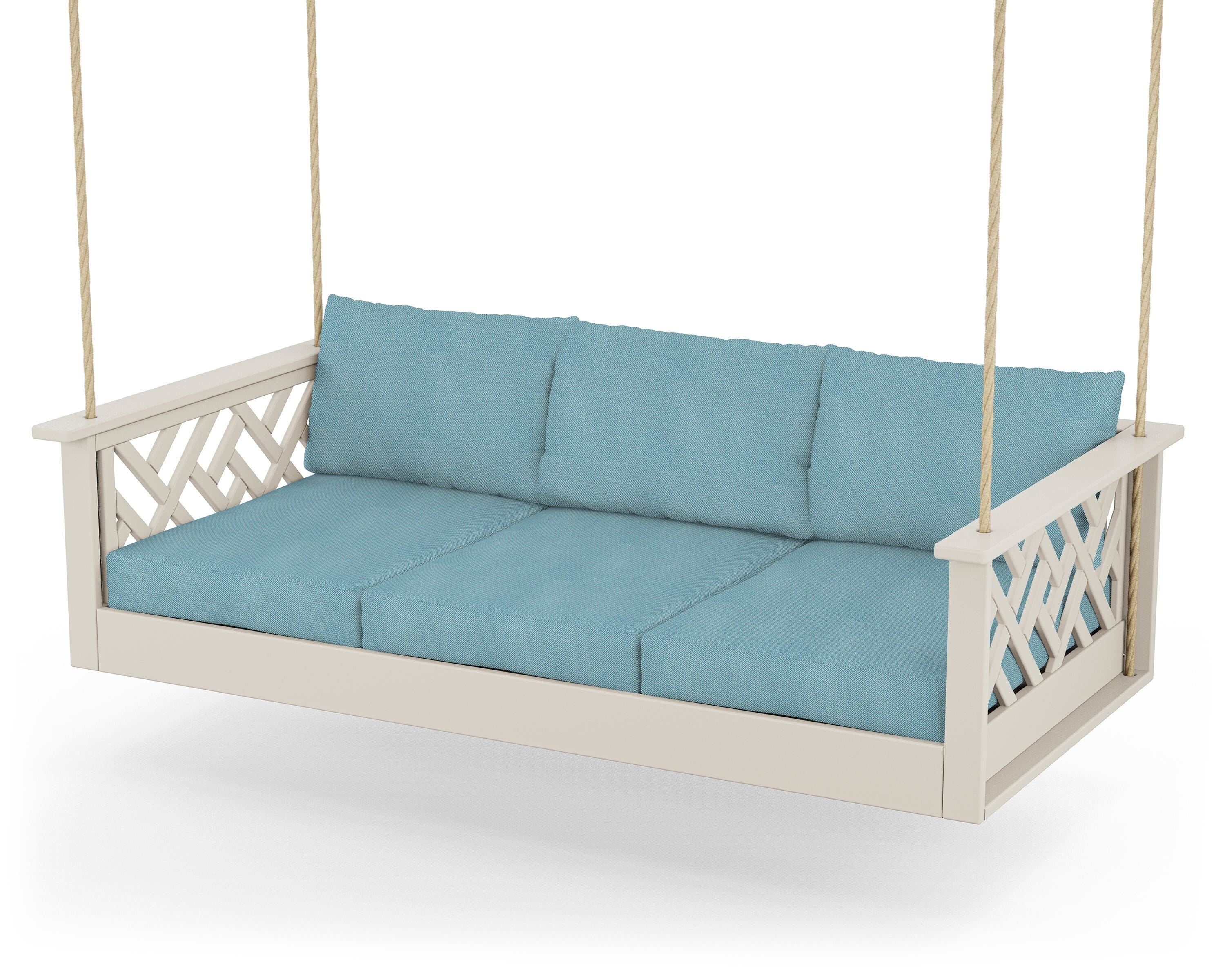 POLYWOOD® Chippendale Daybed Swing in Sand / Lattice Sky Blue