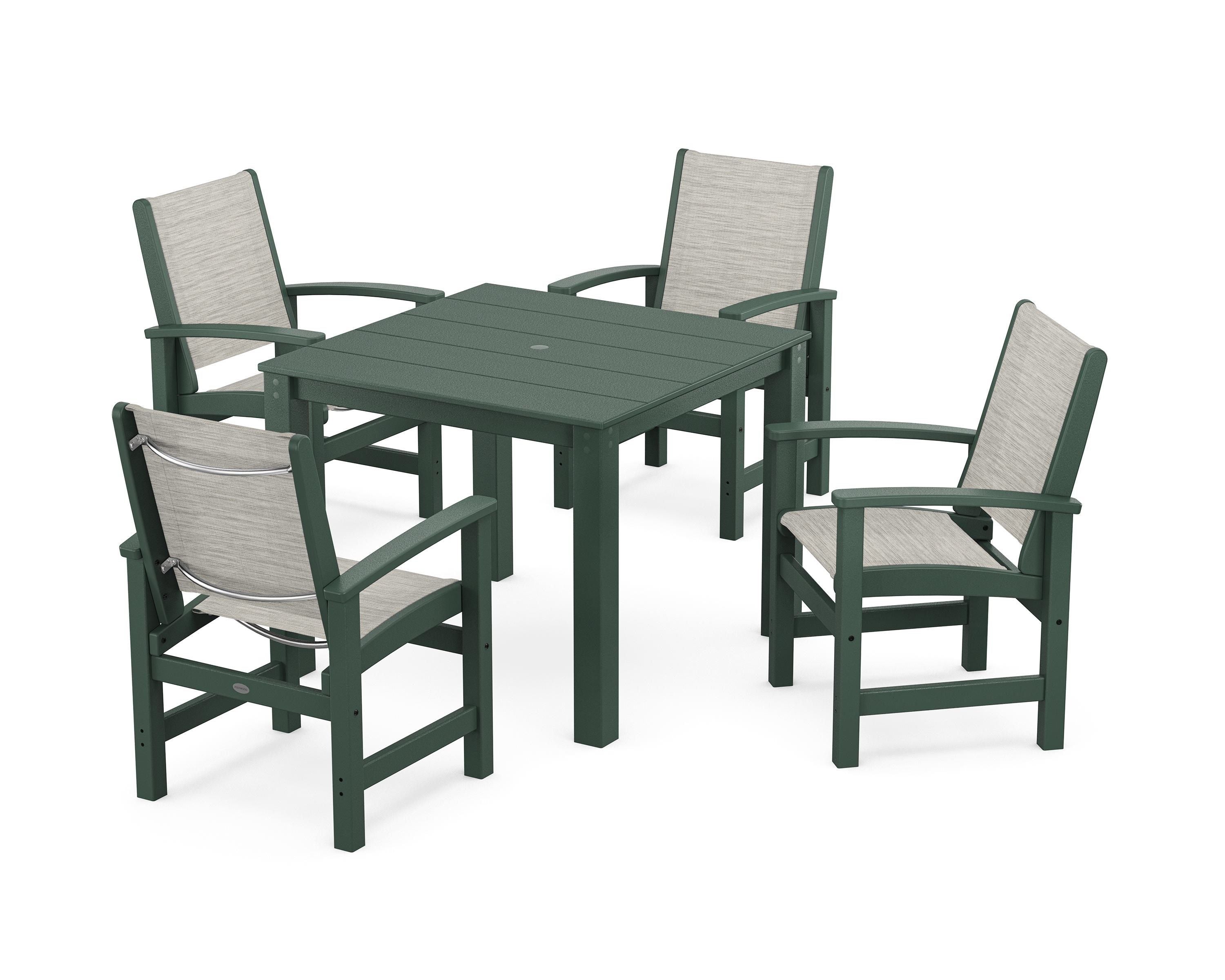 POLYWOOD® Coastal 5-Piece Parsons Dining Set in Green / Birch Sling