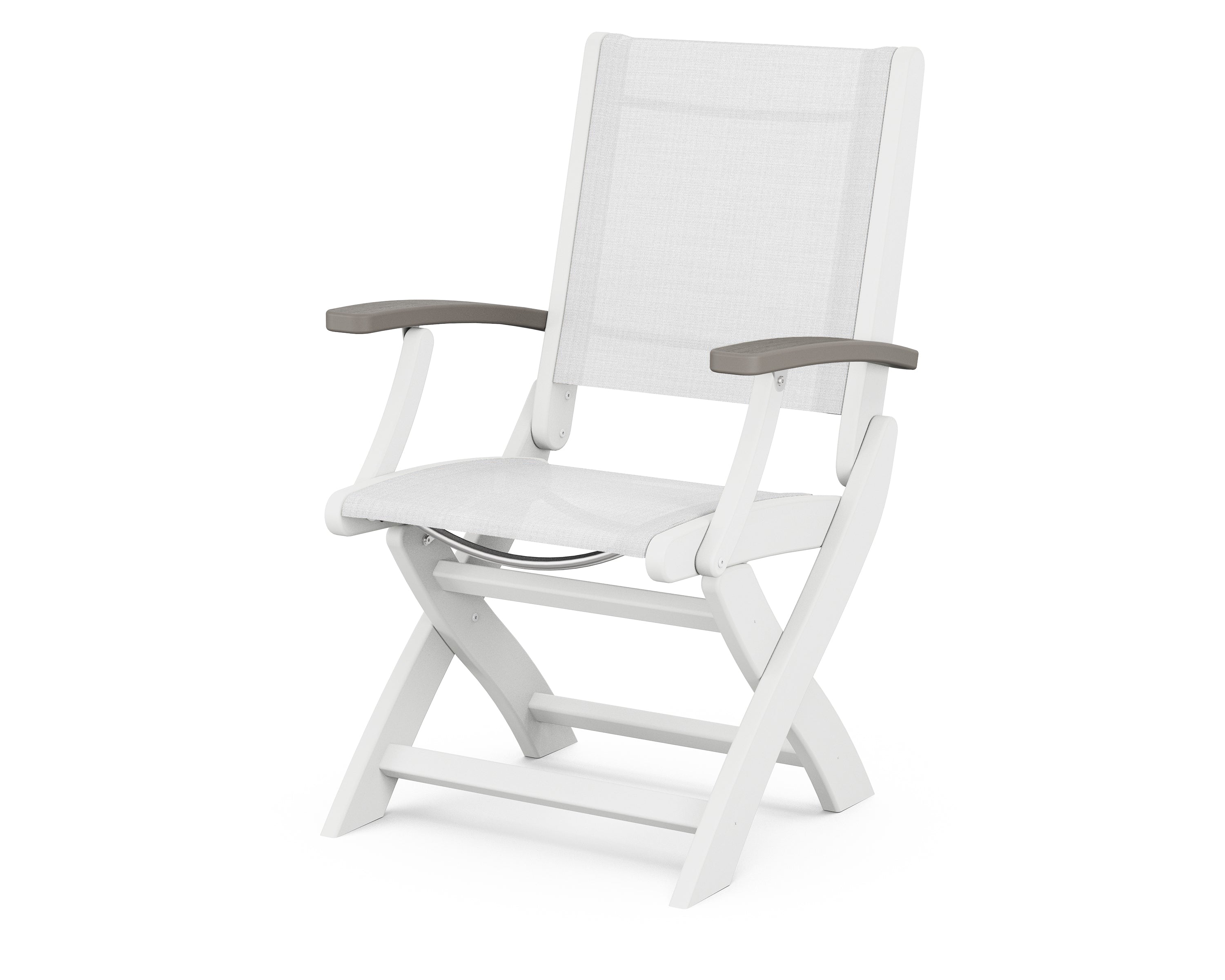 POLYWOOD® Coastal Folding Chair in White / Driftwood / White Sling