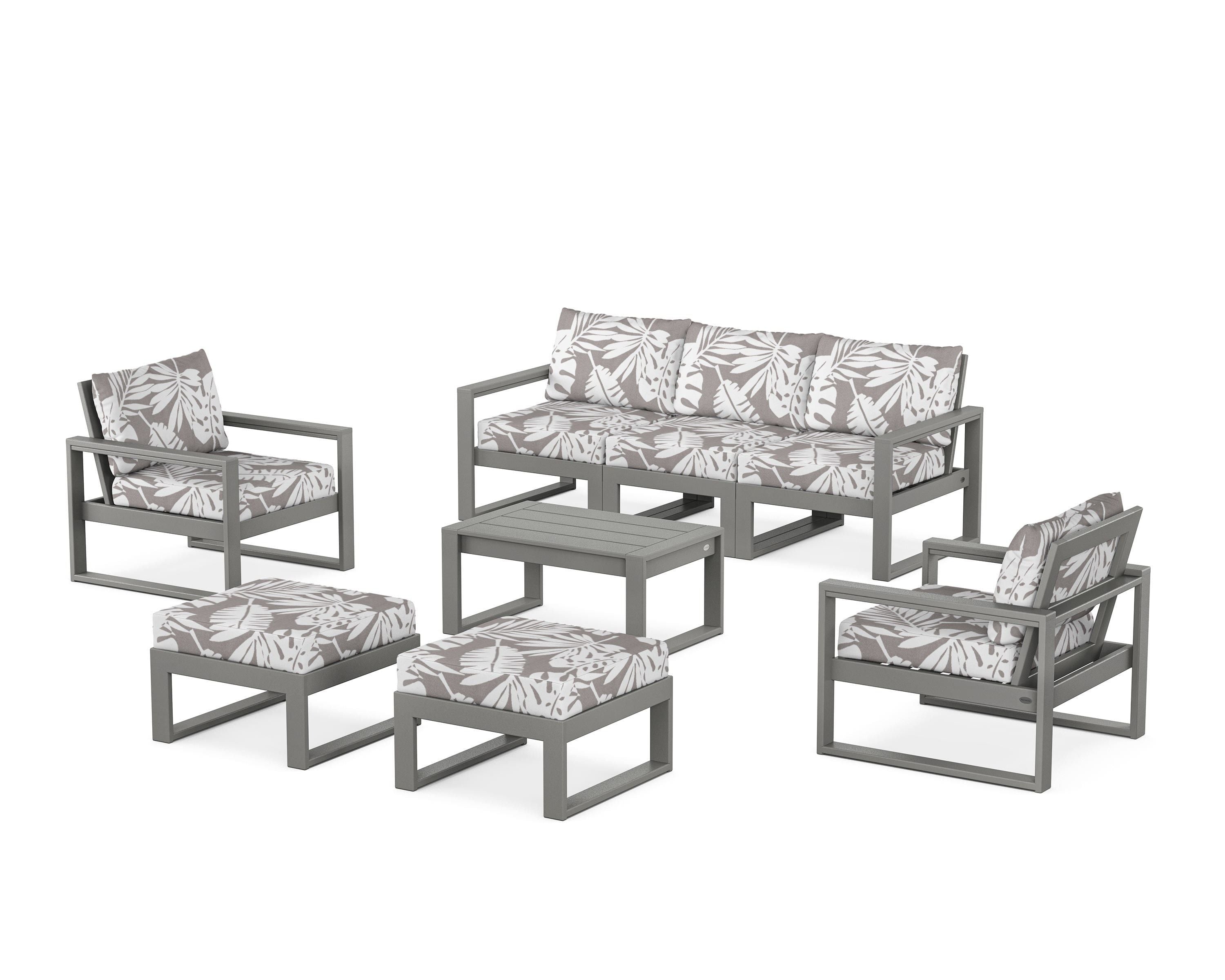 POLYWOOD® EDGE Sectional 8-Piece Lounge Sofa Set in Slate Grey / Leaf Grey Mist
