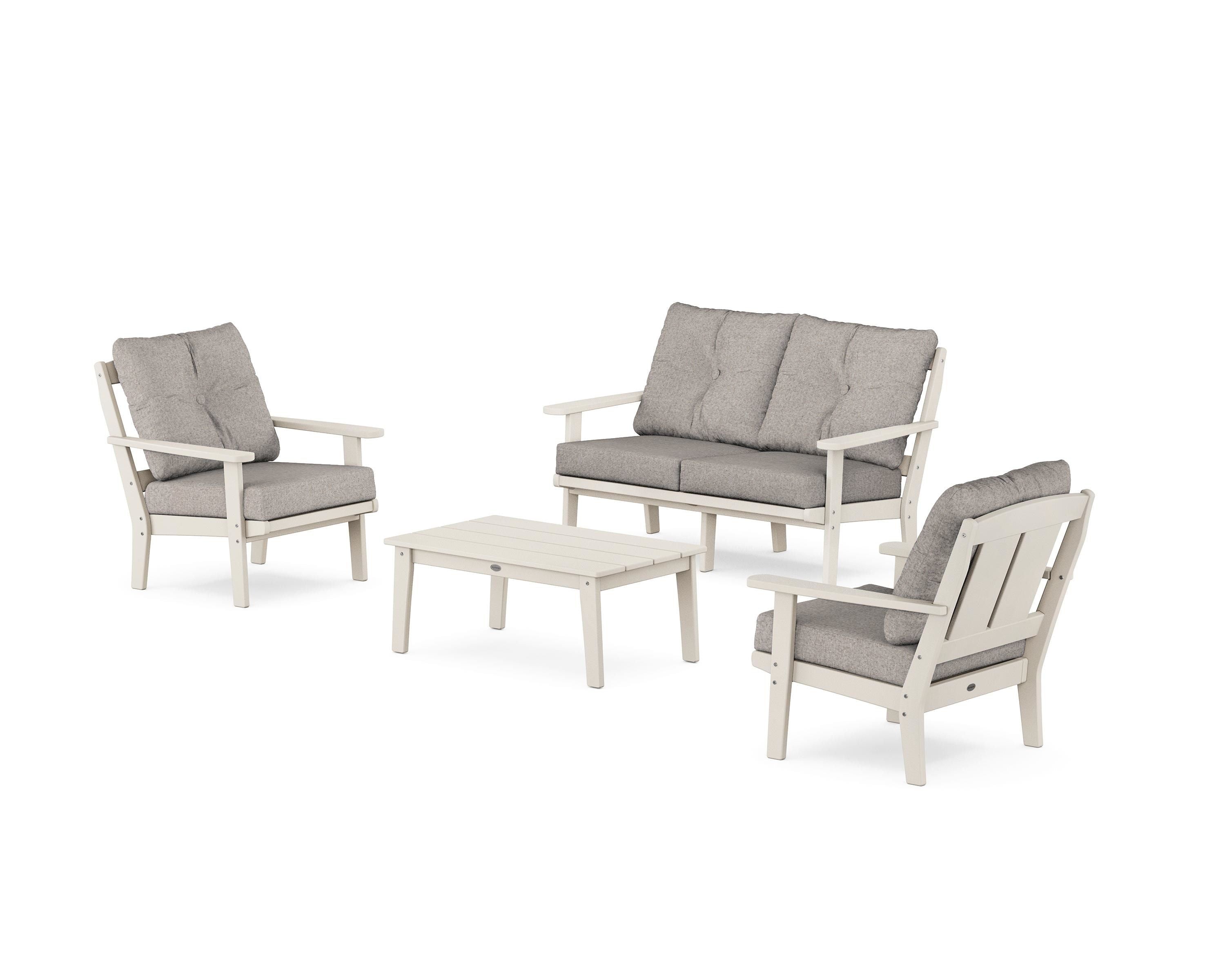 POLYWOOD® Mission 4-Piece Deep Seating Set with Loveseat in Sand / Weathered Tweed