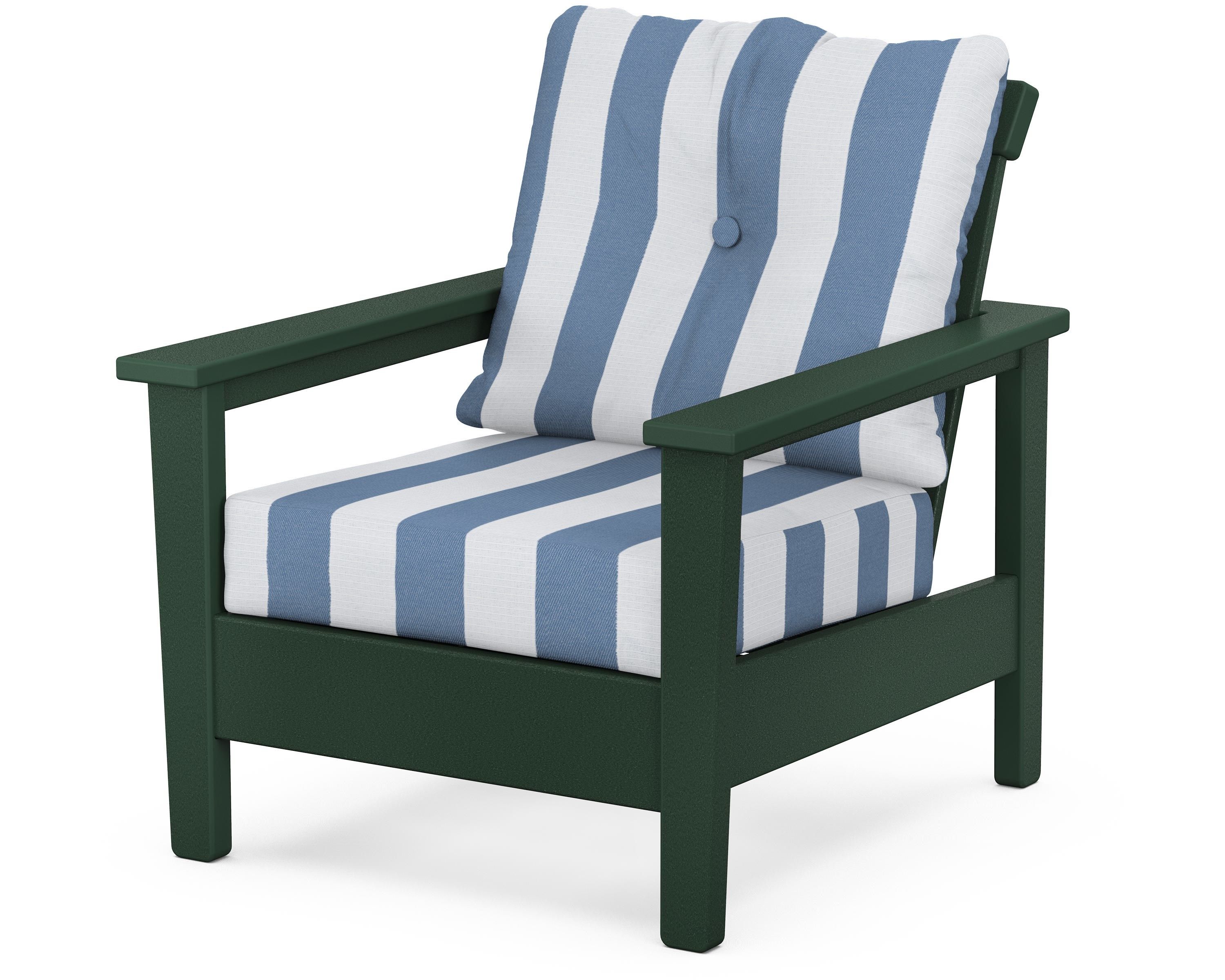 POLYWOOD® Prescott Deep Seating Chair in Green / Cabana Stripe Sky Blue