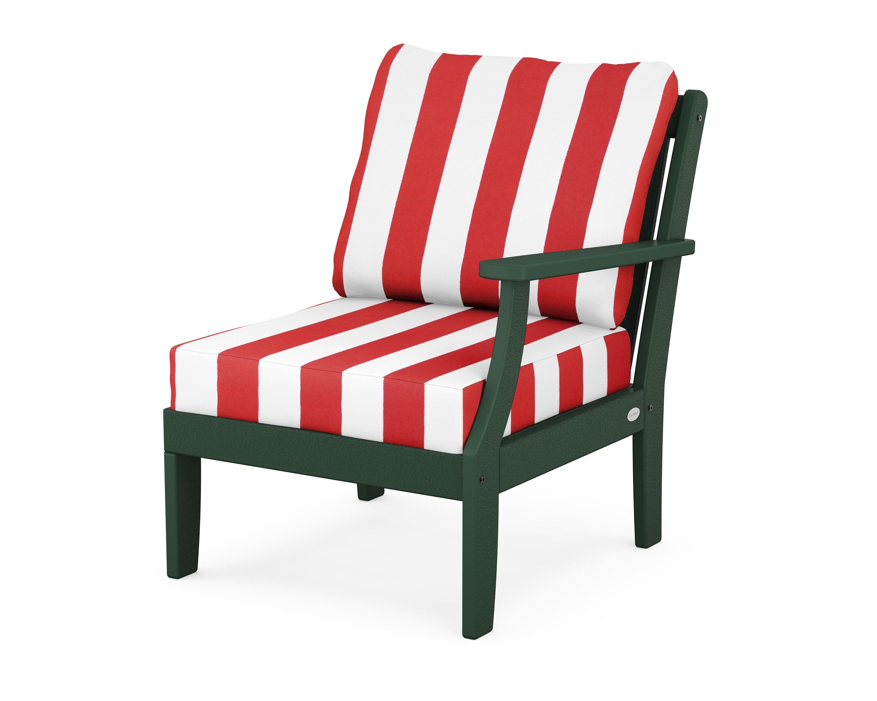 POLYWOOD® Braxton Modular Right Arm Chair in Green / Cabana Stripe Crimson