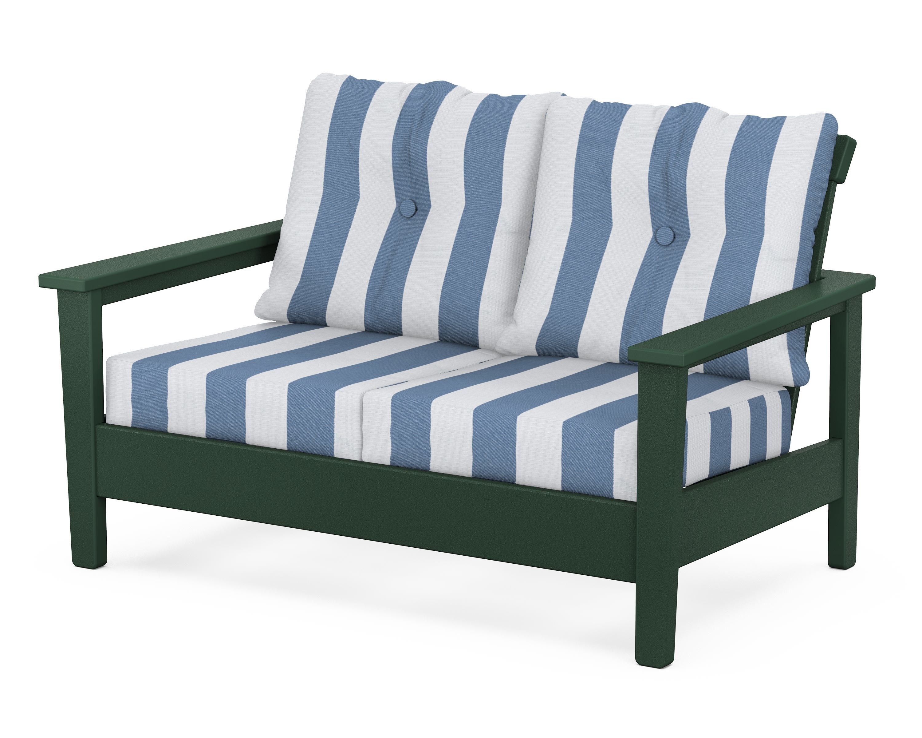 POLYWOOD® Prescott Deep Seating Loveseat in Green / Cabana Stripe Sky Blue