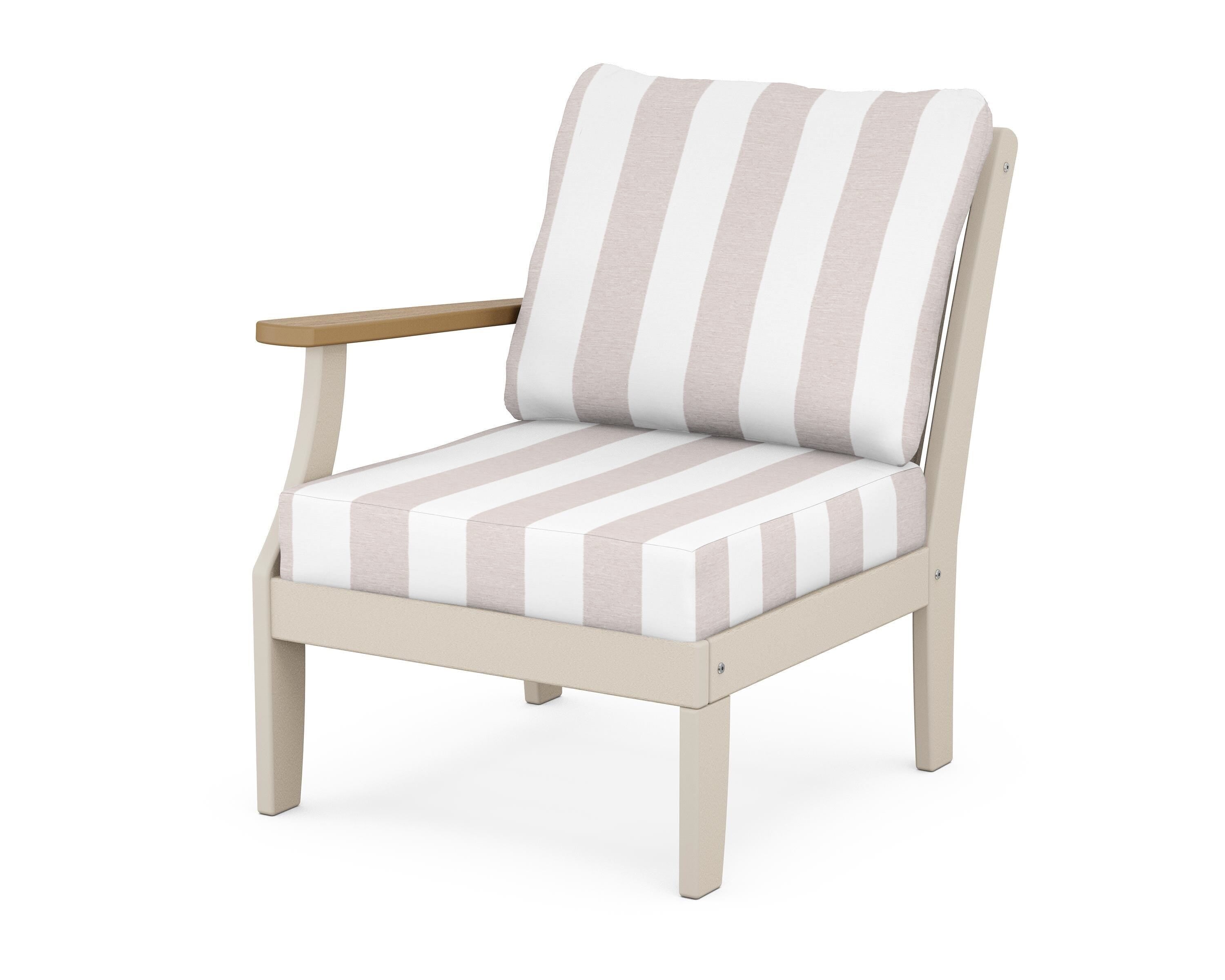 POLYWOOD® Braxton Modular Left Arm Chair in Sand / Natural / Cabana Stripe Dune Burlap