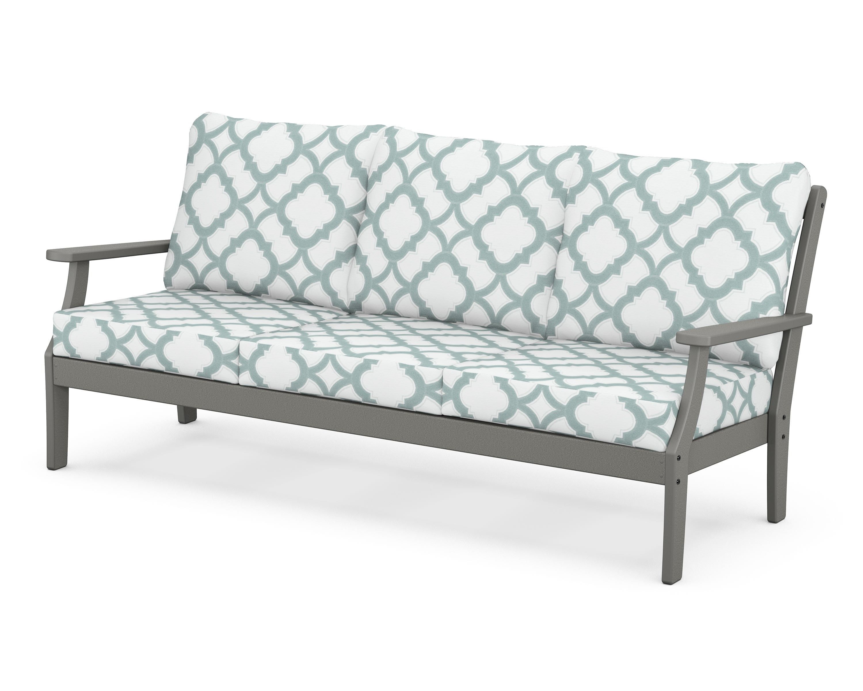 POLYWOOD® Braxton Deep Seating Sofa in Slate Grey / Trellis Glacier Spa