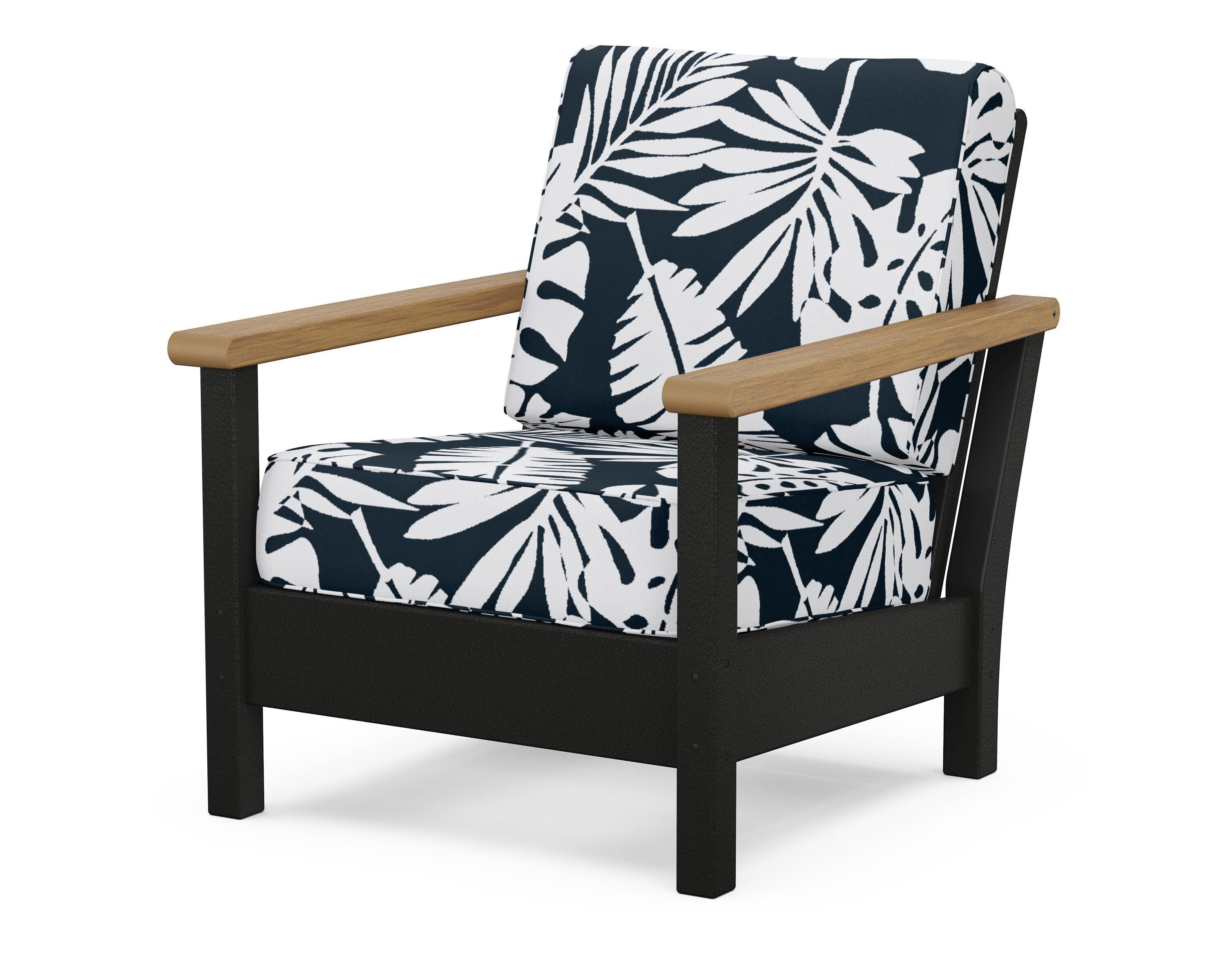 POLYWOOD® Harbour Deep Seating Chair in Black / Natural / Leaf Marine Indigo