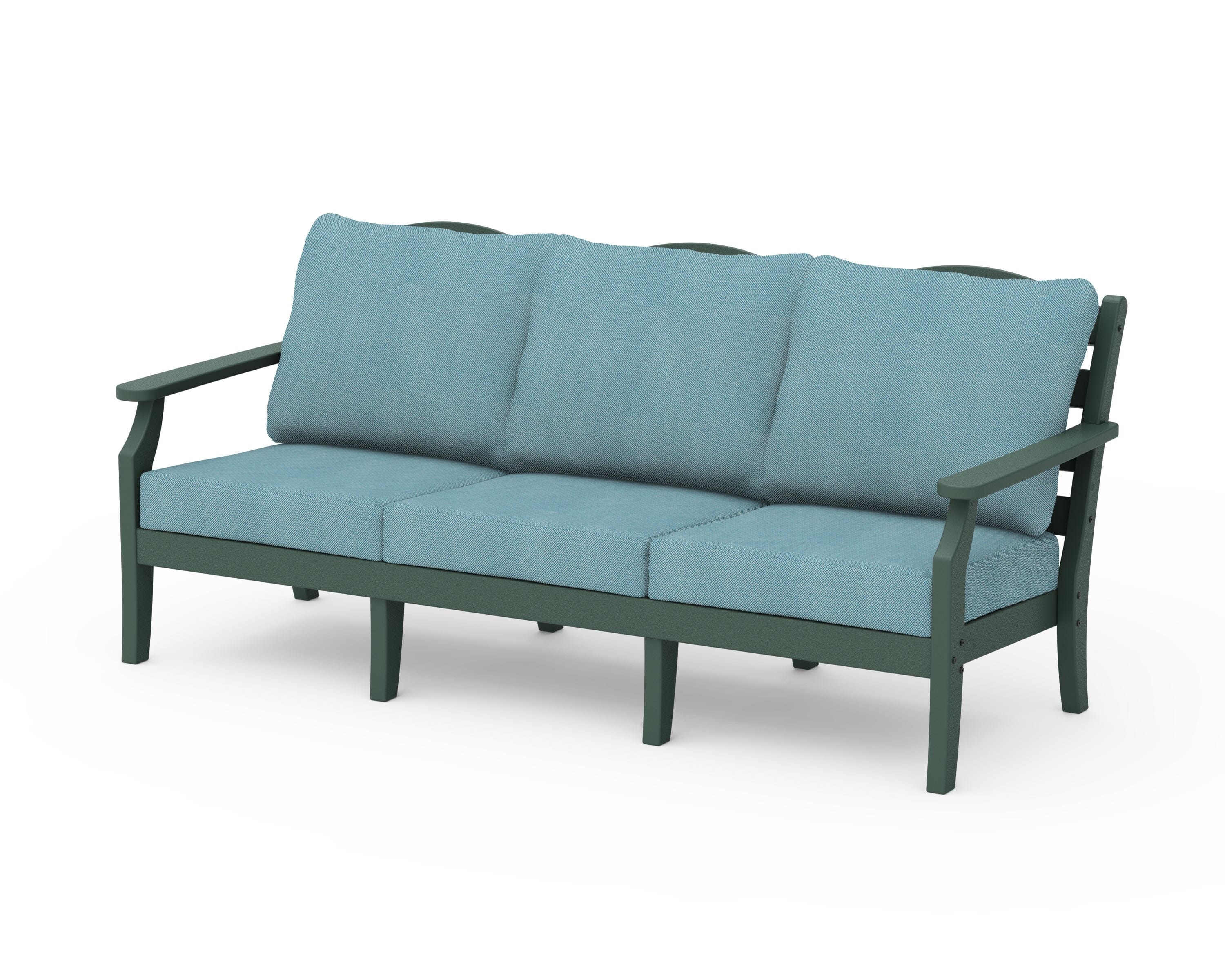 Draper James™ by POLYWOOD® Savannah Deep Seating Sofa in Green / Lattice Sky Blue