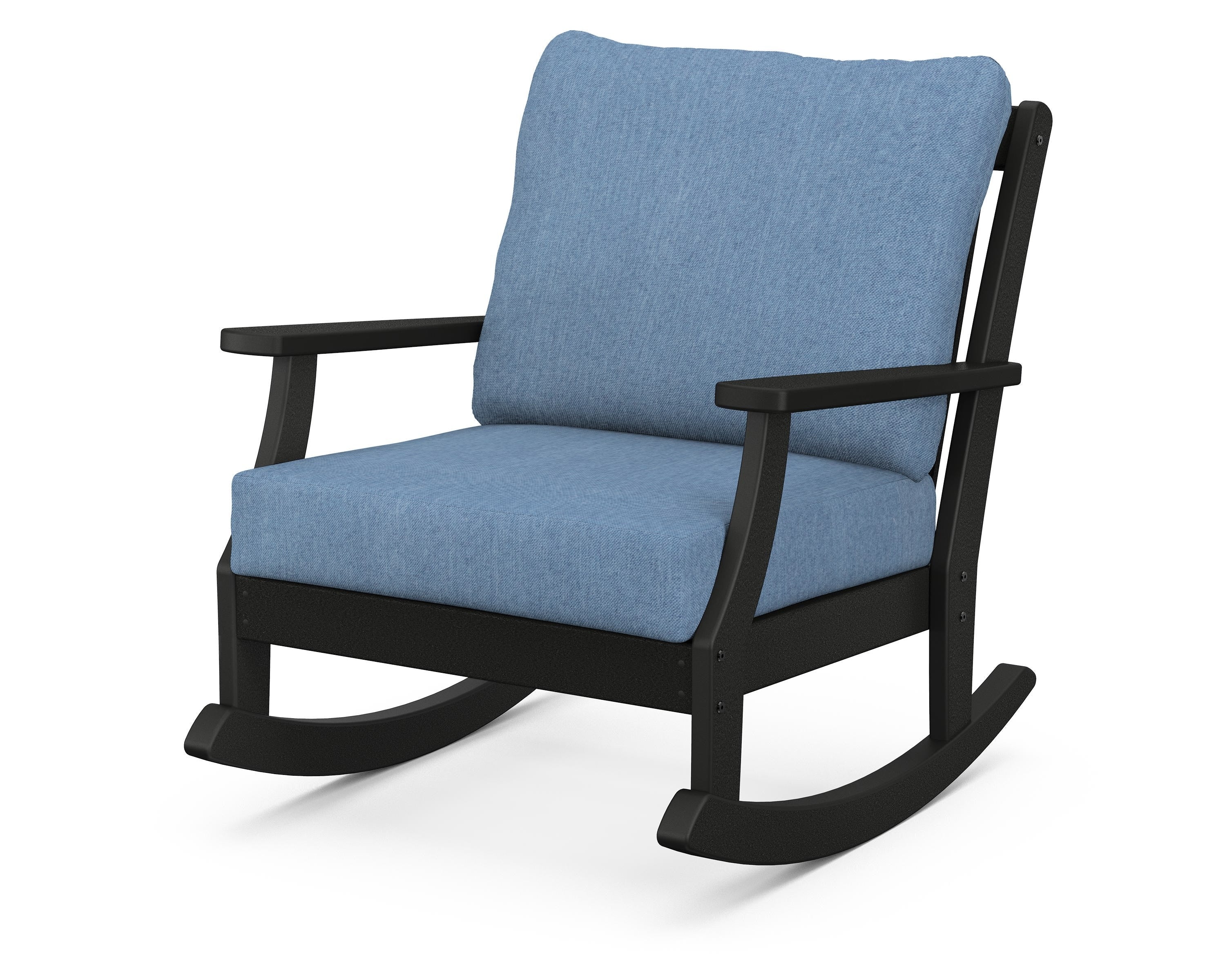 POLYWOOD® Braxton Deep Seating Rocking Chair in Black / Sky Blue