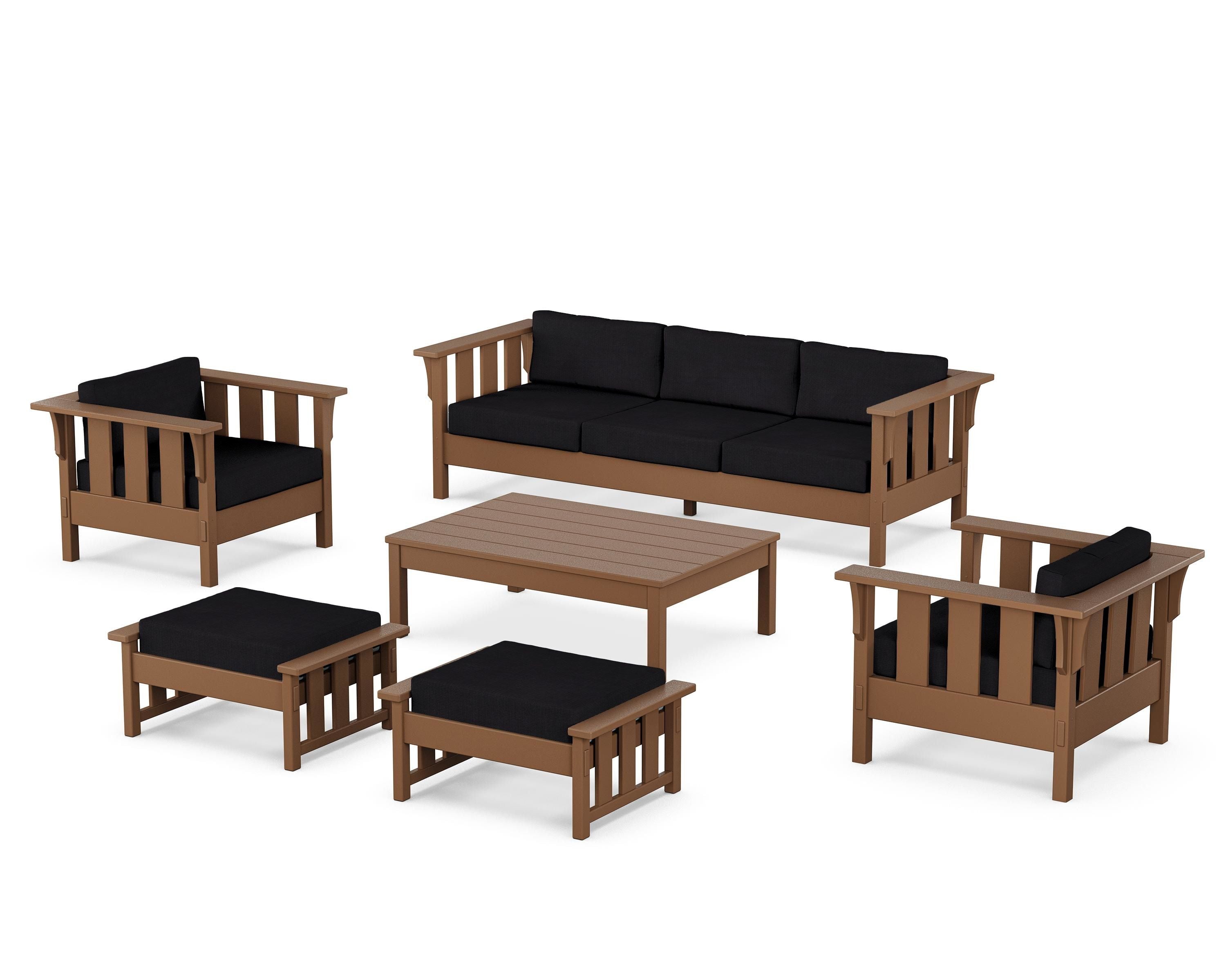 Martha Stewart by POLYWOOD® Acadia 6-Piece Lounge Sofa Set in Teak / Midnight Linen