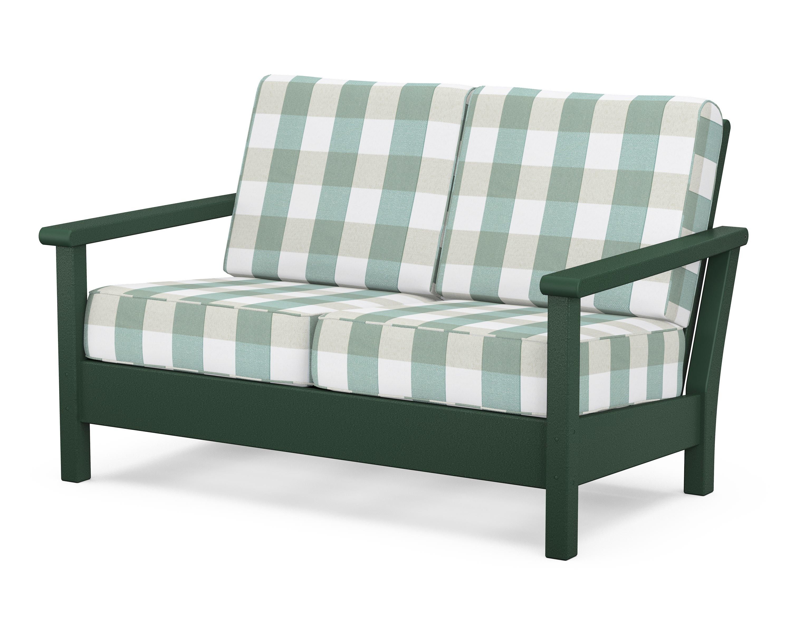 POLYWOOD® Harbour Deep Seating Loveseat in Green / Buffalo Plaid Glacier Spa