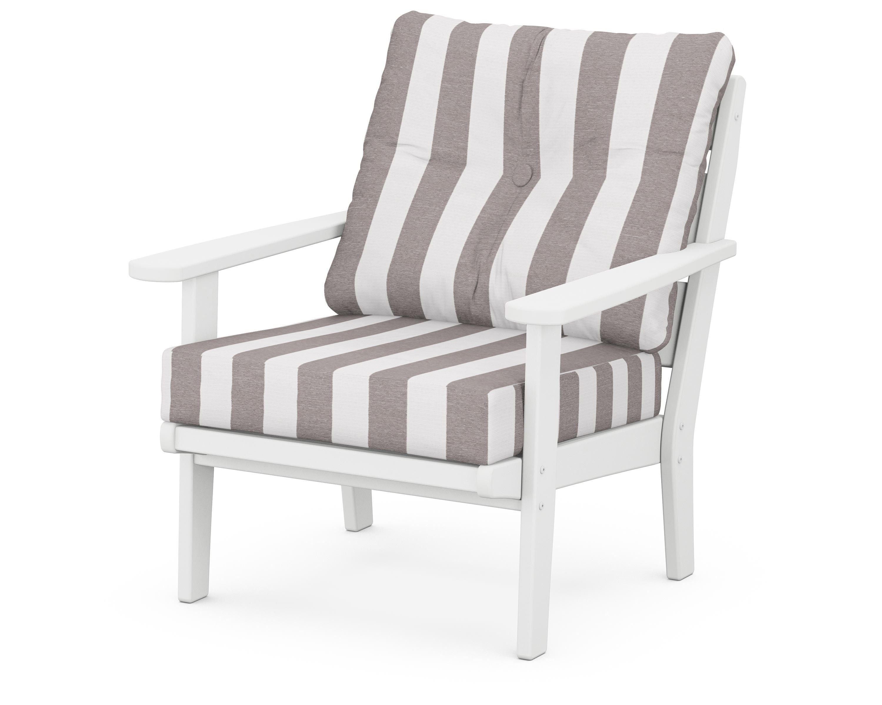 POLYWOOD® Lakeside Deep Seating Chair in White / Cabana Stripe Grey Mist
