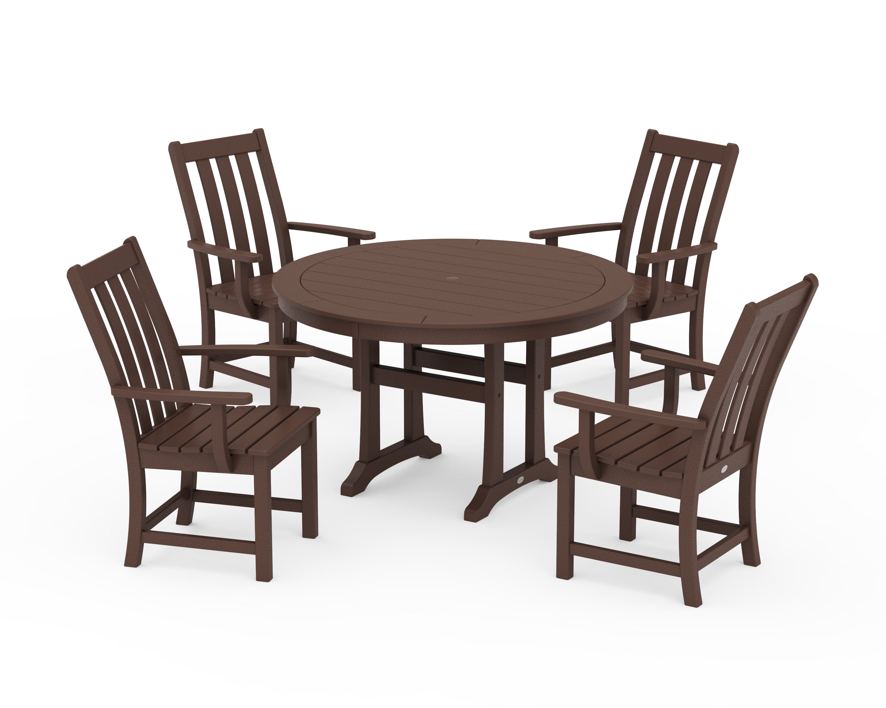 POLYWOOD® Vineyard 5-Piece Round Dining Set with Trestle Legs in Mahogany